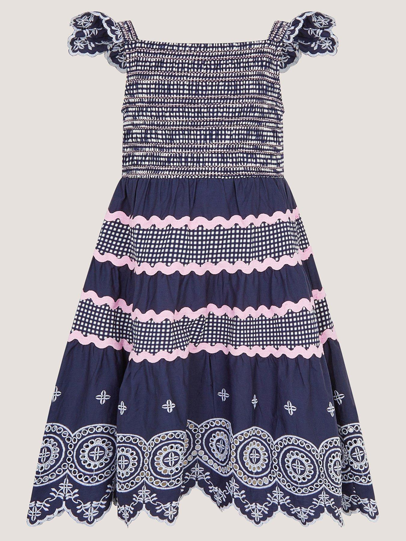 Monsoon Girls Shirred Jersey Dress - Navy