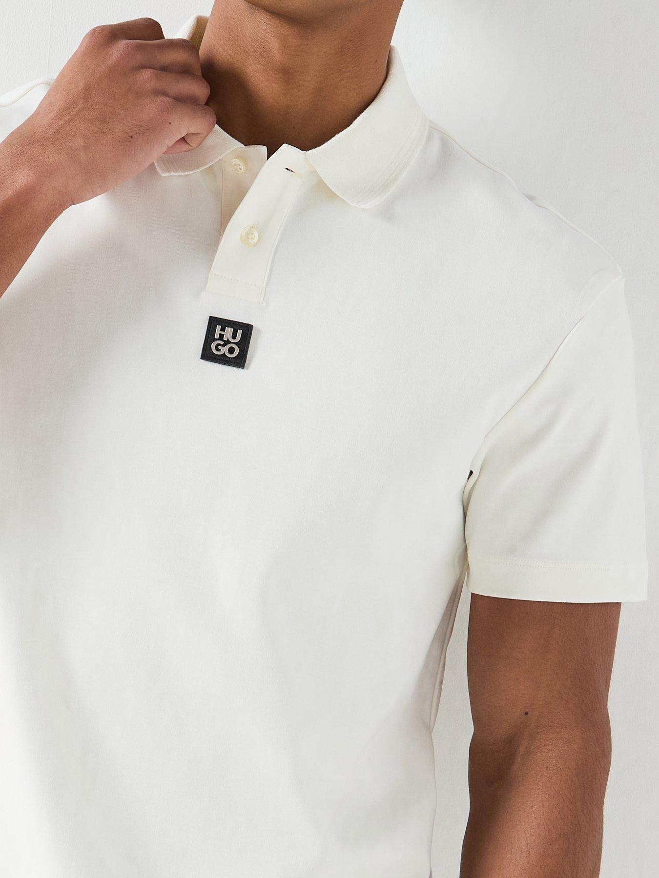 Image 4 of 6 of HUGO Deabono_D Centre Stacked Nikel Logo Polo Shirt - Off White
