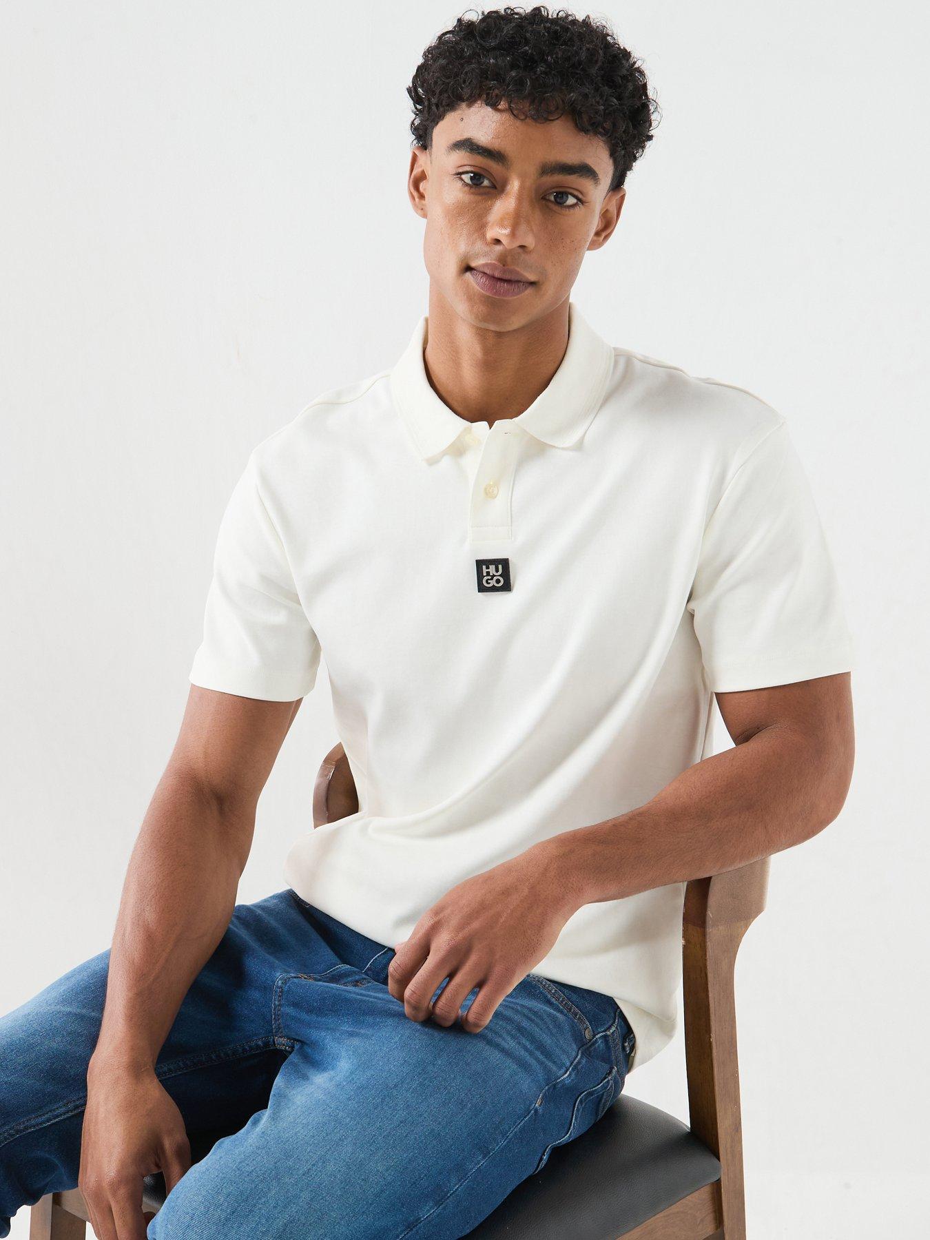 Image 5 of 6 of HUGO Deabono_D Centre Stacked Nikel Logo Polo Shirt - Off White