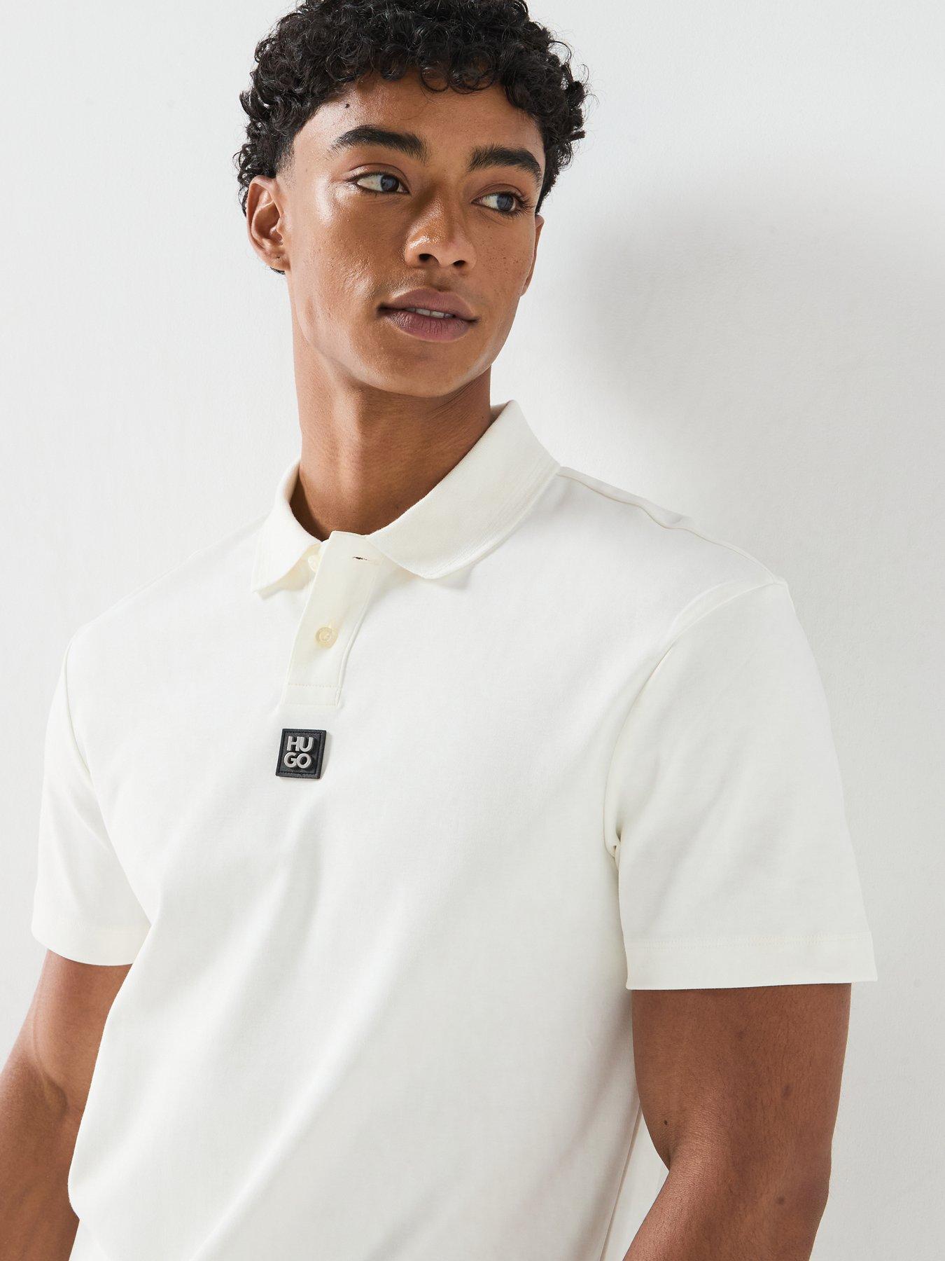 Image 6 of 6 of HUGO Deabono_D Centre Stacked Nikel Logo Polo Shirt - Off White
