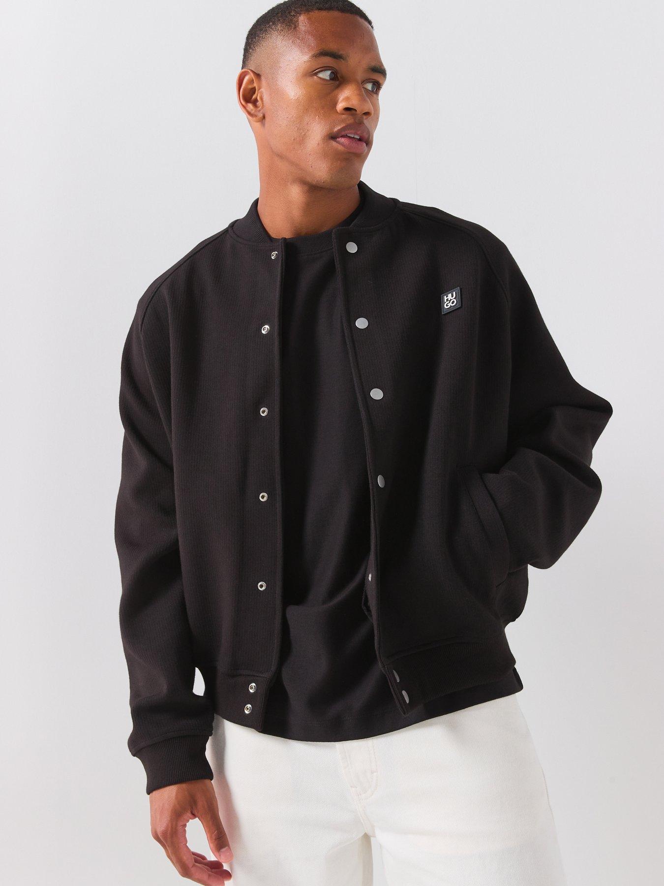 HUGO Dabin Centre Stacked Nikel Logo Jersey Bomber Jacket - Black