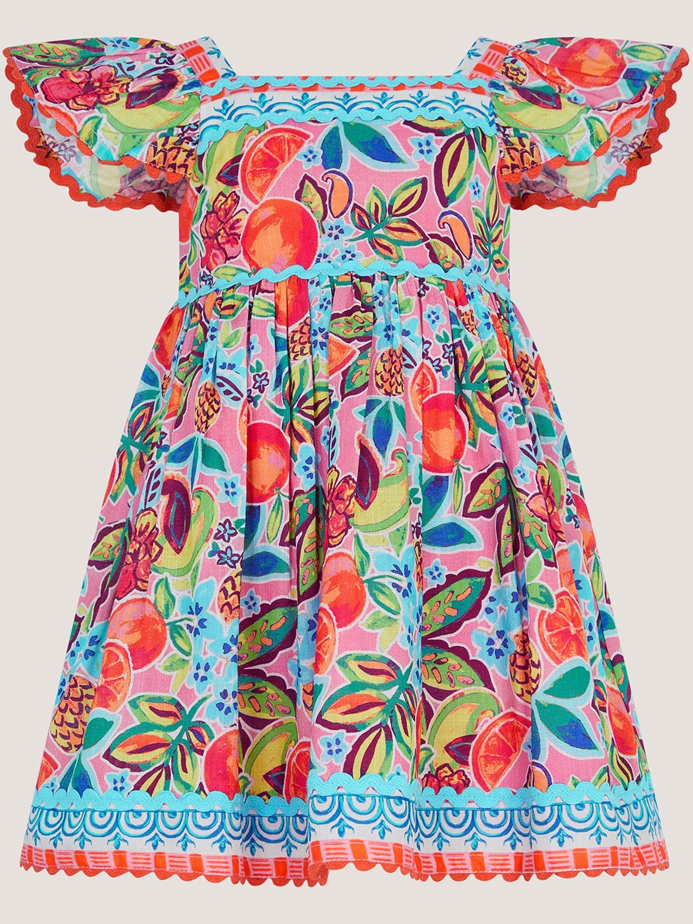 Monsoon Baby Girls Alani Fruit Cotton Dress - Pink