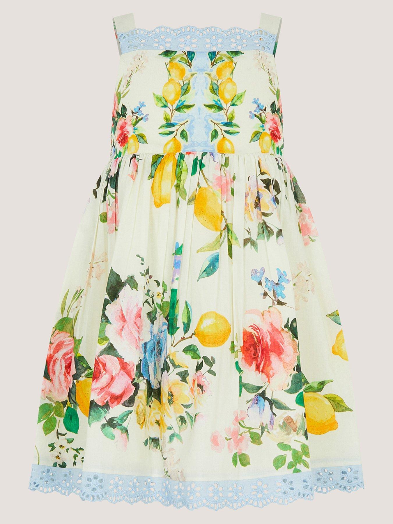 Monsoon Baby Girls Lemon Amalfi Rose Dress - White