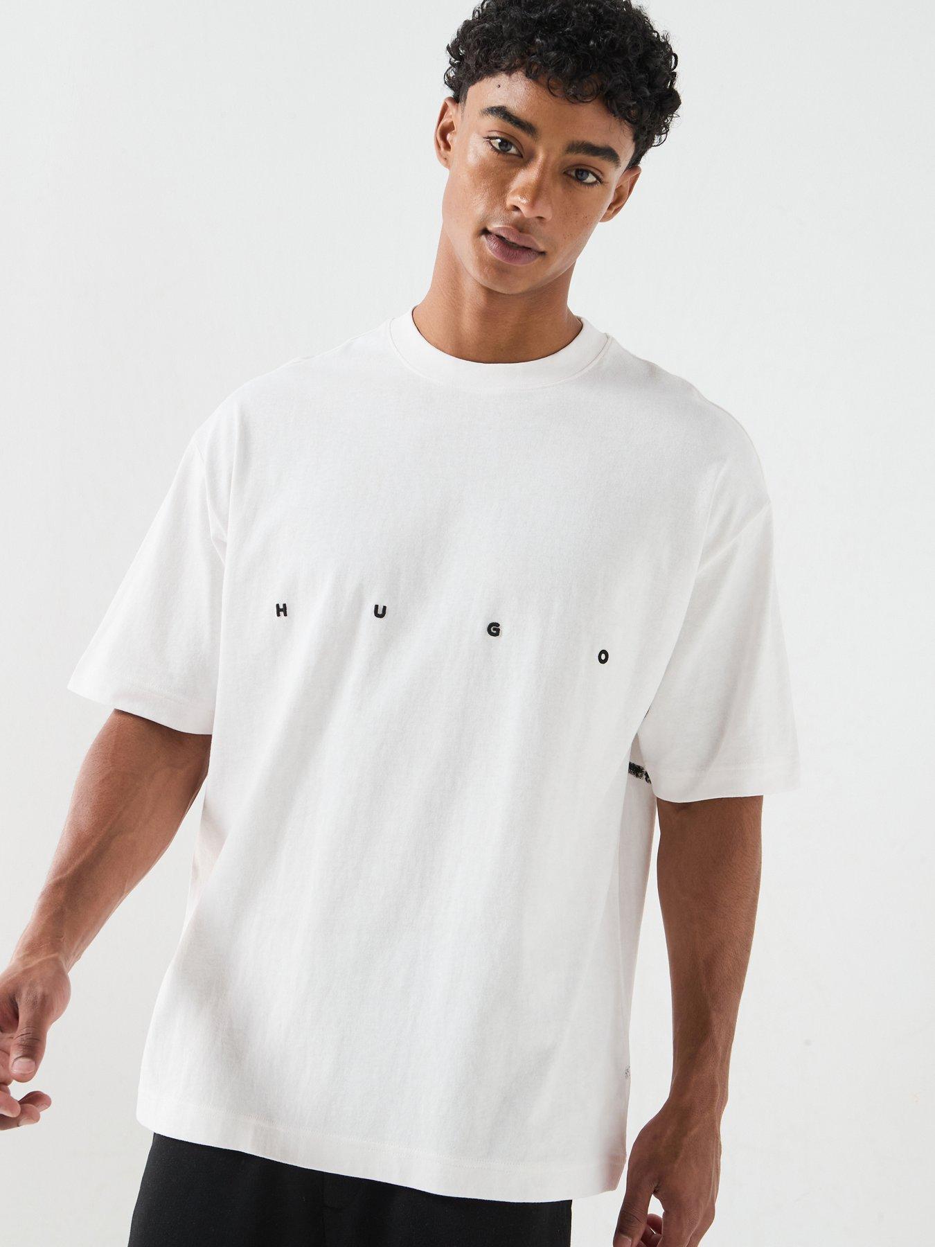 HUGO Dariso Bird Back Graphic Oversized T-Shirt - Off White