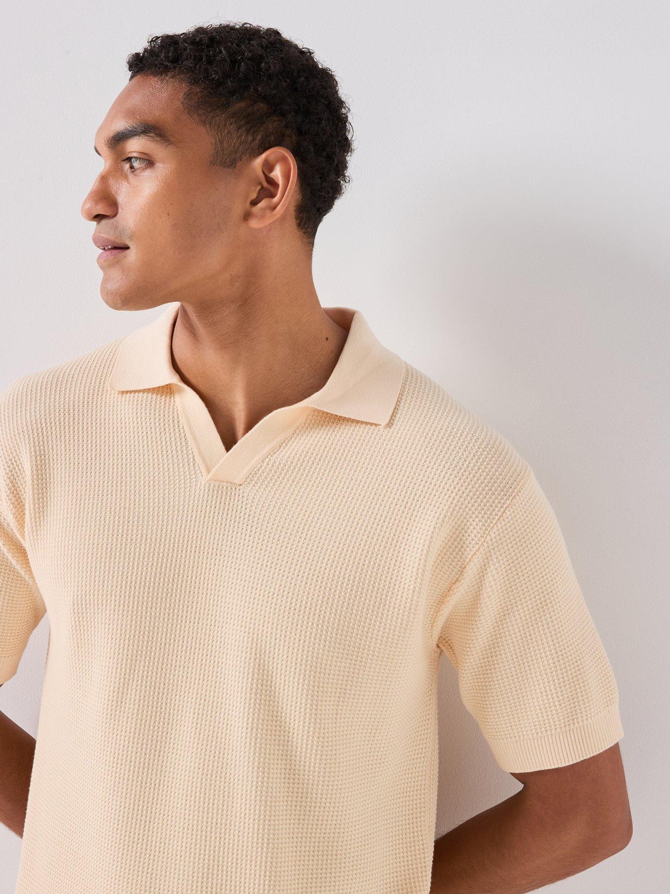 Image 4 of 6 of BOSS Kocello Open Collar Knitted Polo Shirt - Orange