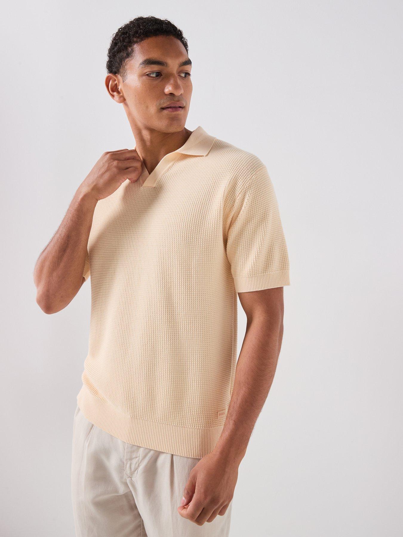 Image 5 of 6 of BOSS Kocello Open Collar Knitted Polo Shirt - Orange