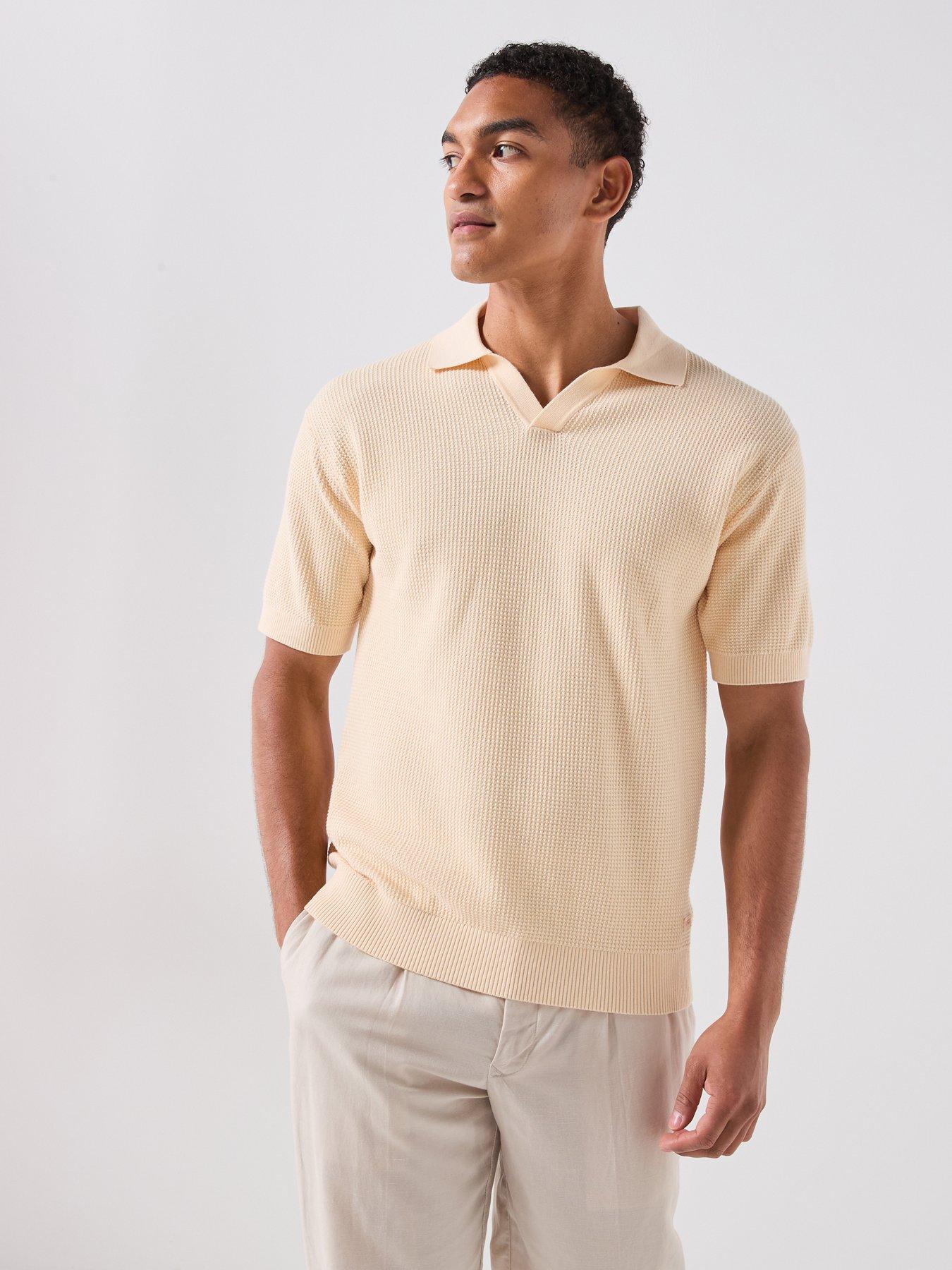 Image 6 of 6 of BOSS Kocello Open Collar Knitted Polo Shirt - Orange