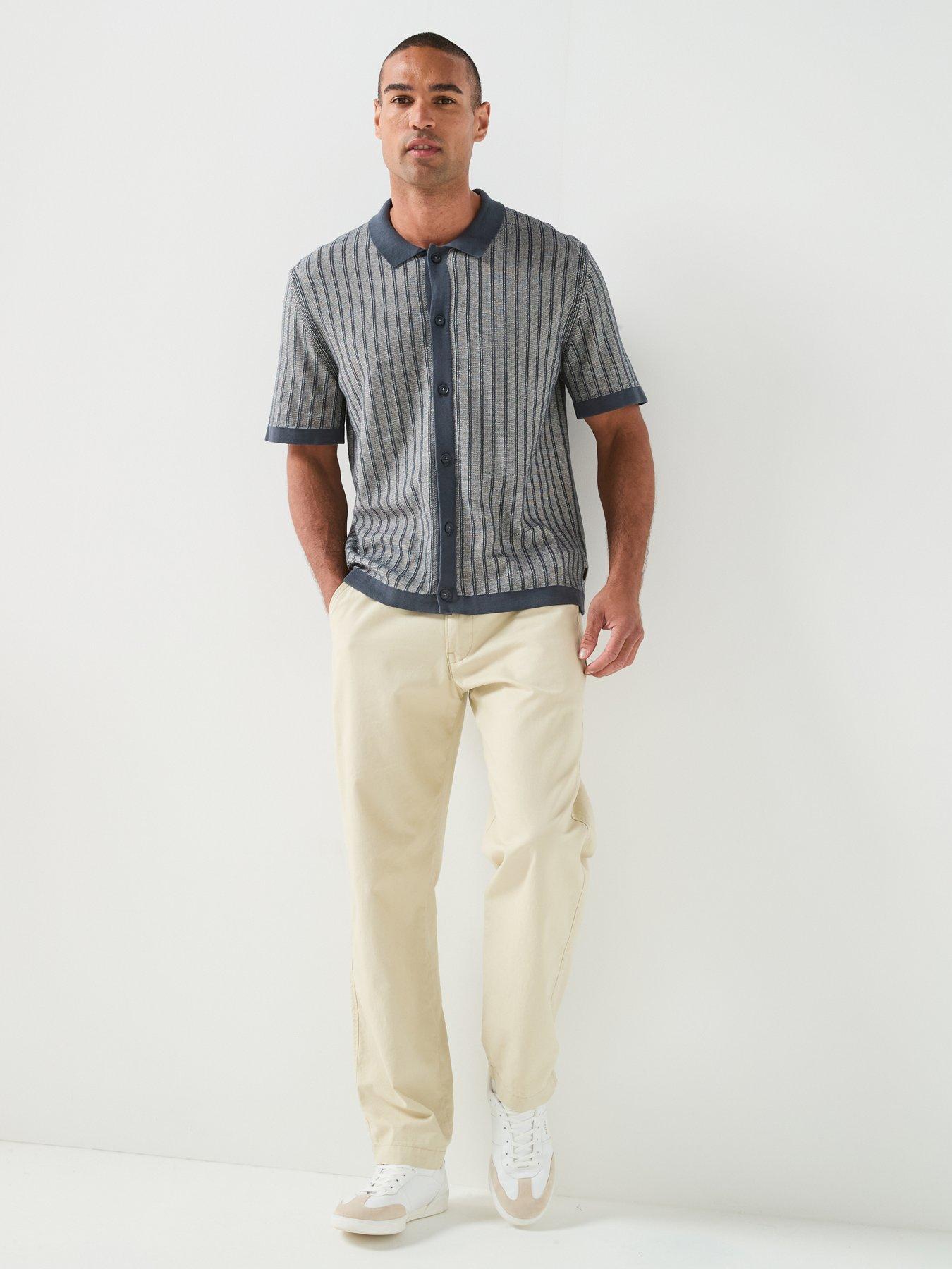 Image 3 of 6 of BOSS Kodd Striped Knitted Short Sleeve Shirt - Navy