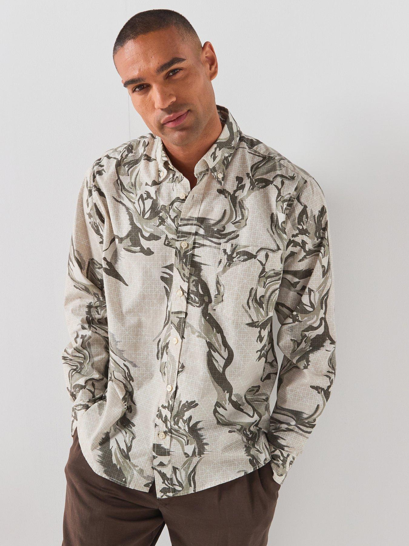 BOSS Boss Lobey_m Botanical Print Log Sleeve Shirt - Green