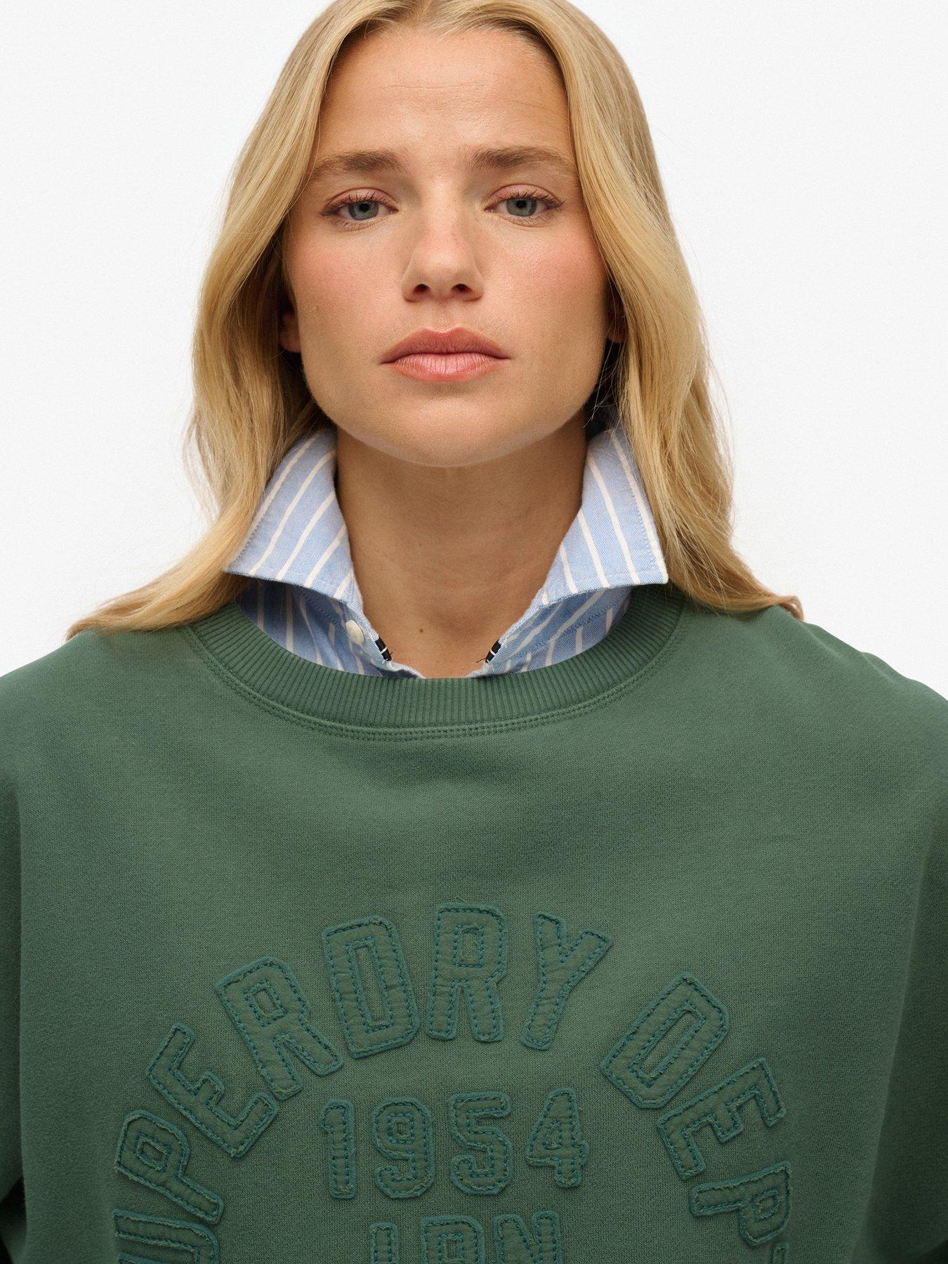 Image 4 of 5 of Superdry Athletic Tonal Applique Crew Sweatshirt - Green