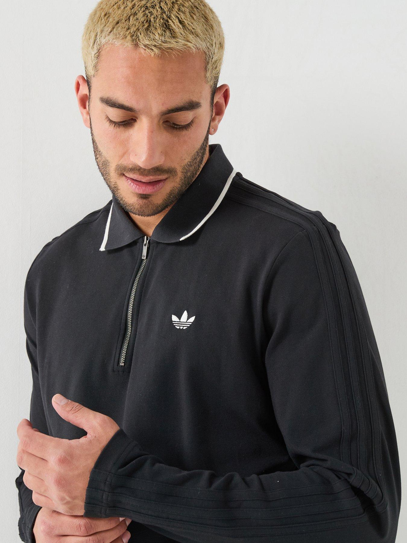 Image 4 of 6 of adidas Originals Mens Training 3 Stripe Long Sleeve Polo - Black