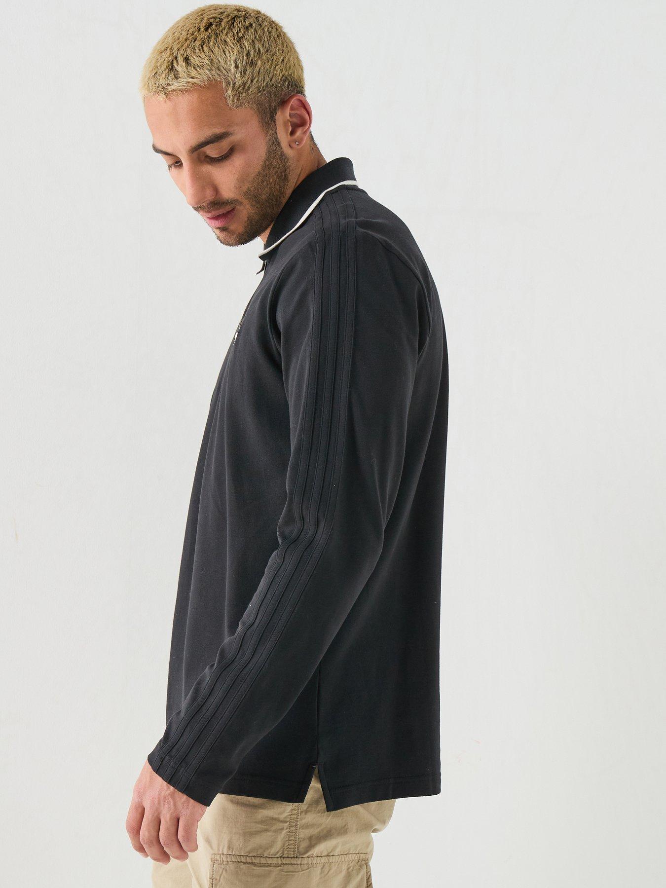 Image 5 of 6 of adidas Originals Mens Training 3 Stripe Long Sleeve Polo - Black