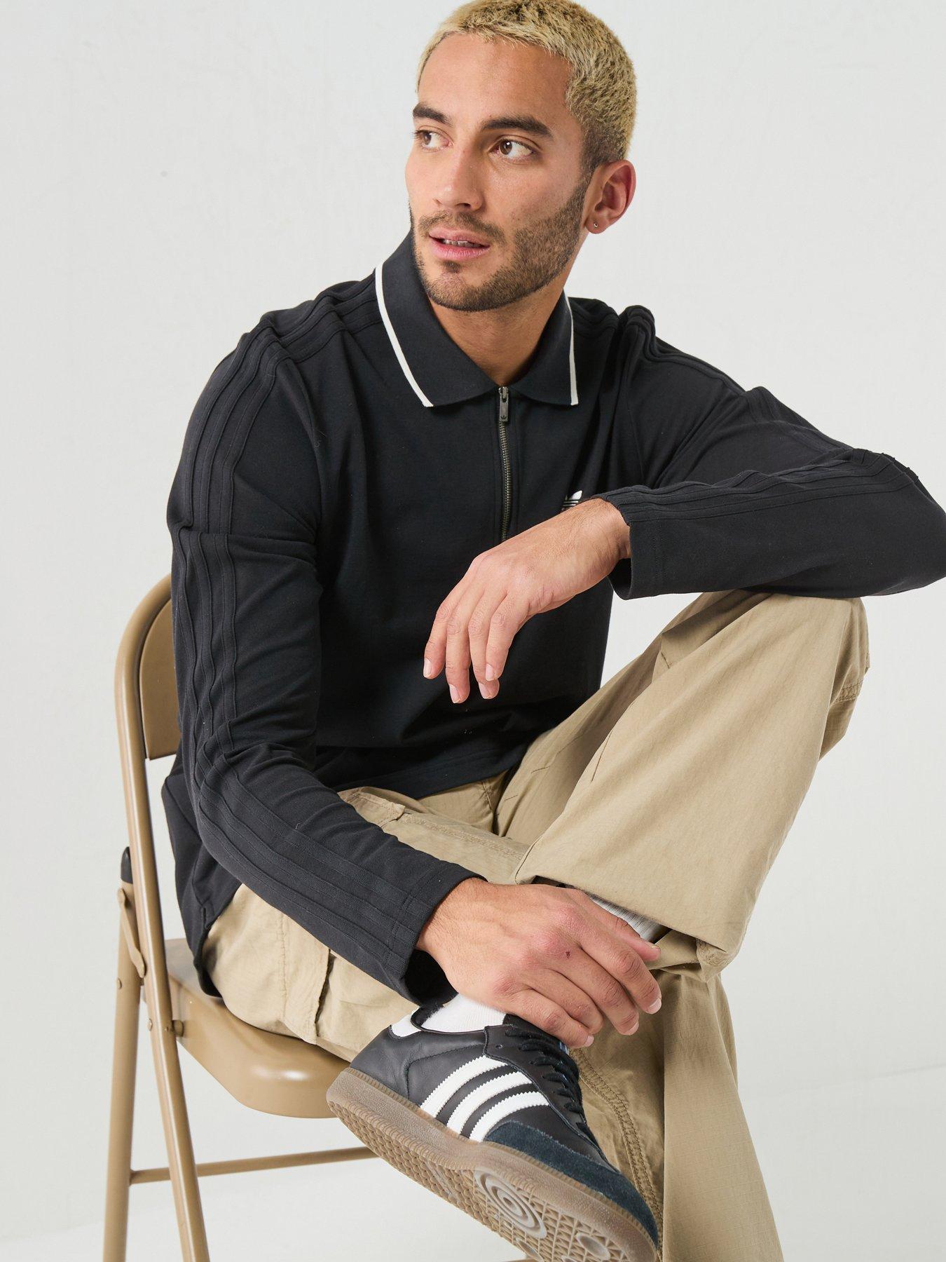 Image 6 of 6 of adidas Originals Mens Training 3 Stripe Long Sleeve Polo - Black