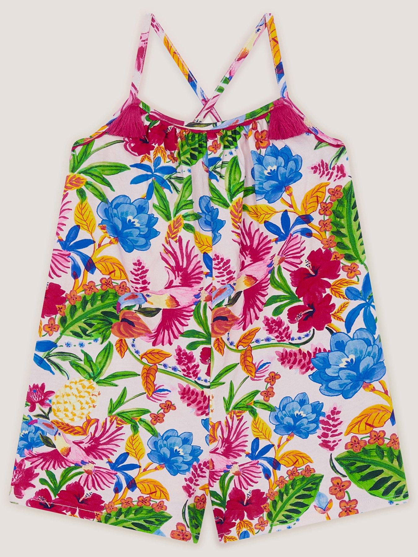 Monsoon Girls Tropical Jersey Playsuit - Multi