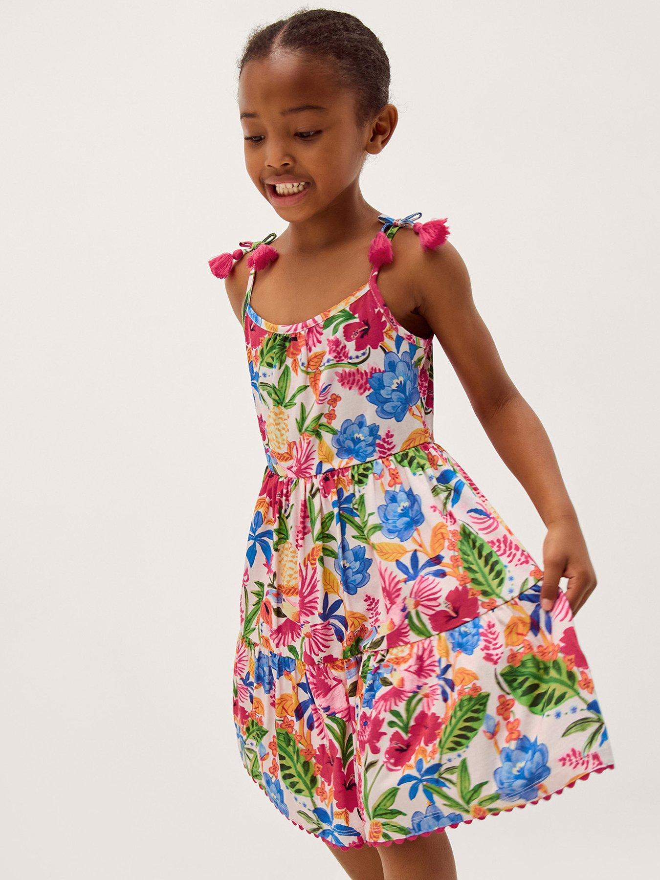Image 1 of 3 of Monsoon Girls Tropical Jersey Dress - Multi
