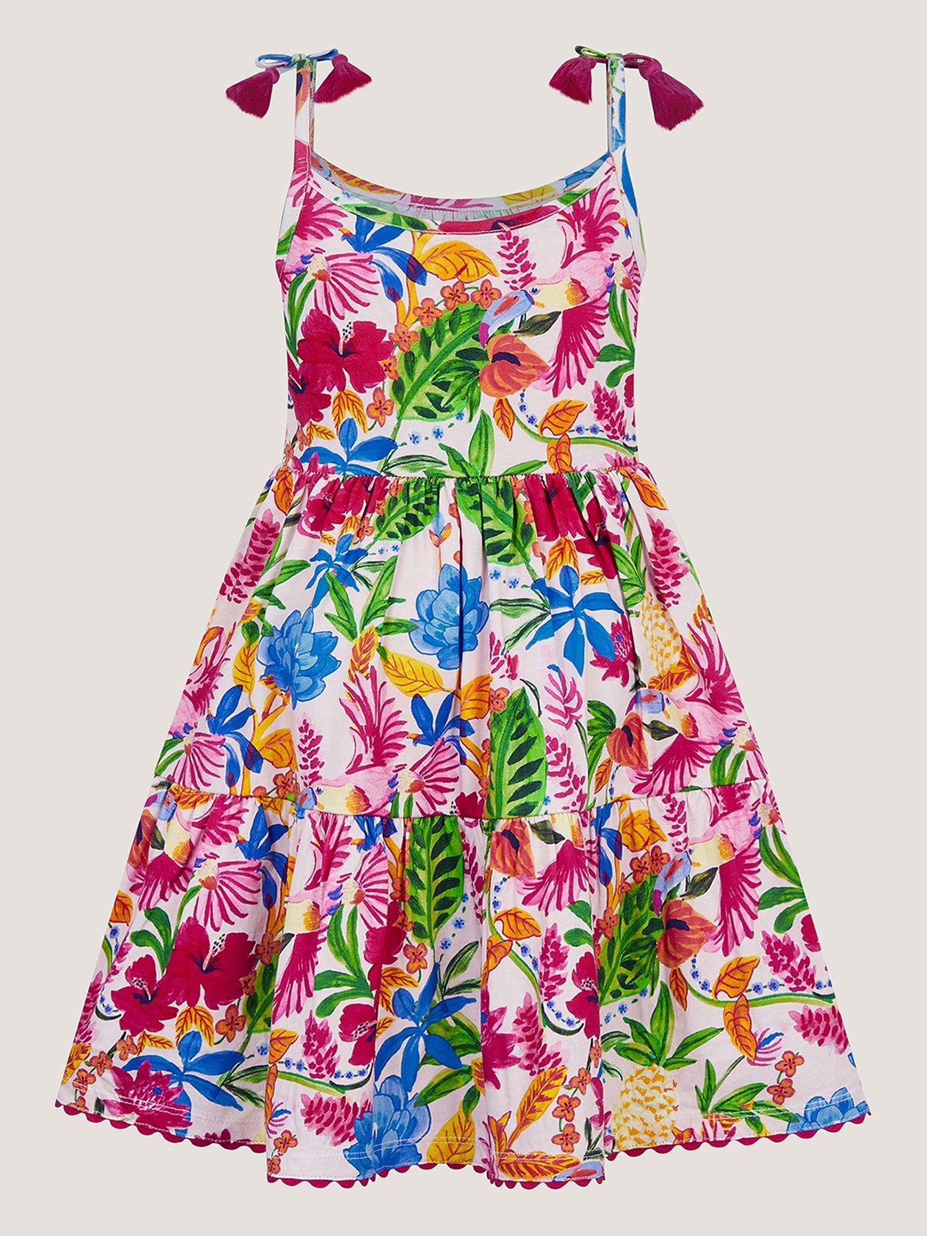Image 2 of 3 of Monsoon Girls Tropical Jersey Dress - Multi