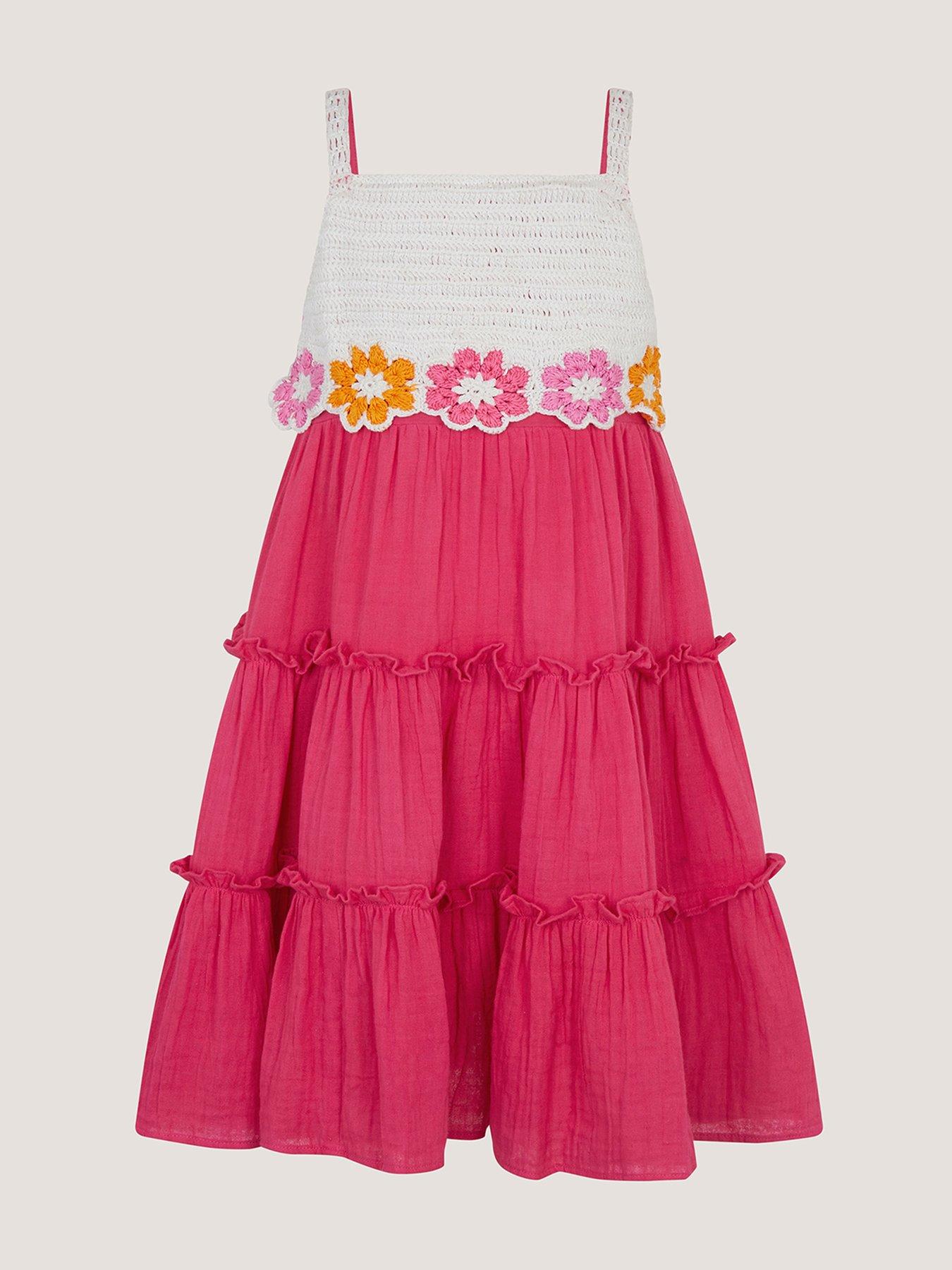 Monsoon Girls Crochet Dress - Pink