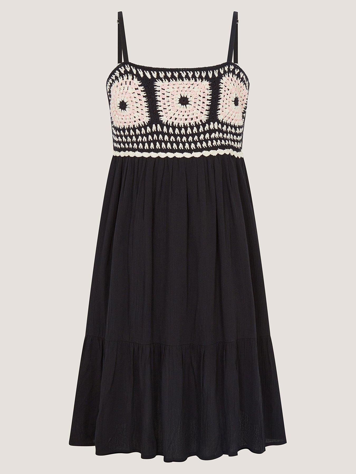 Monsoon Girls Crochet Maxi Dress - Black