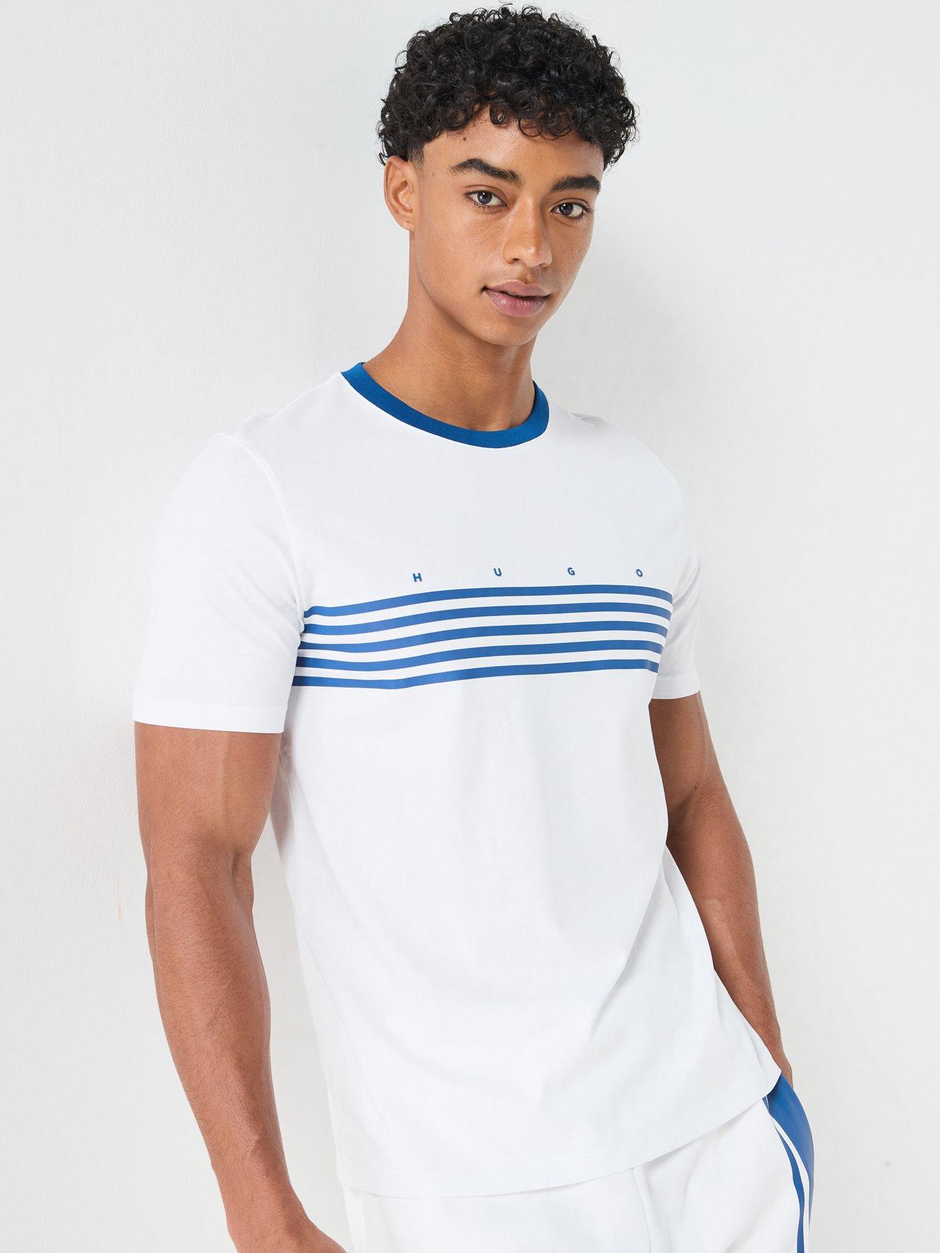 Image 1 of 5 of HUGO Dempsy Stripe Detail T-Shirt - White