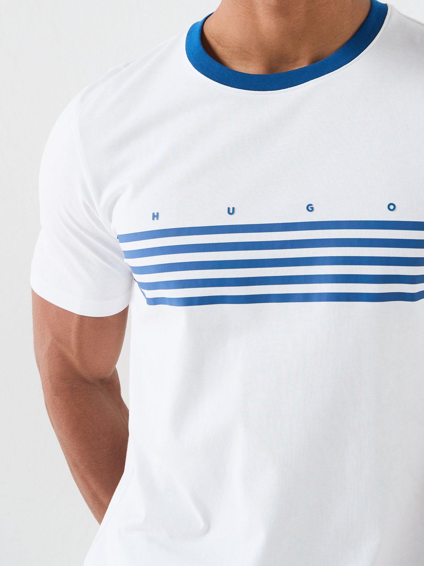 Image 4 of 5 of HUGO Dempsy Stripe Detail T-Shirt - White