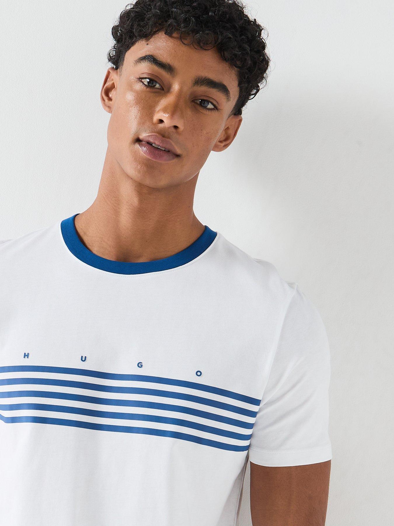 Image 5 of 5 of HUGO Dempsy Stripe Detail T-Shirt - White