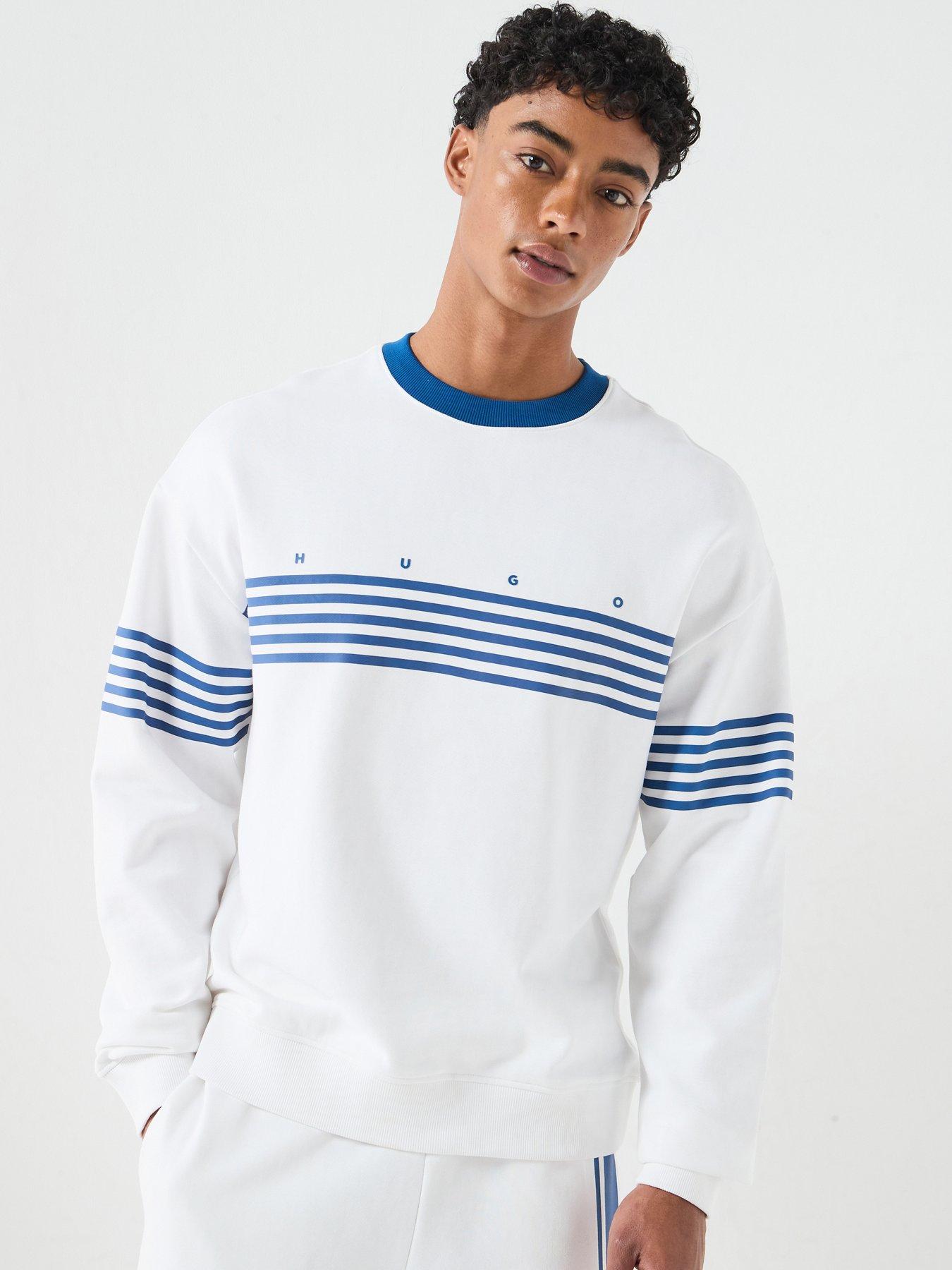 Image 1 of 6 of HUGO Demso Stripe Detail Crew Sweatshirt - White