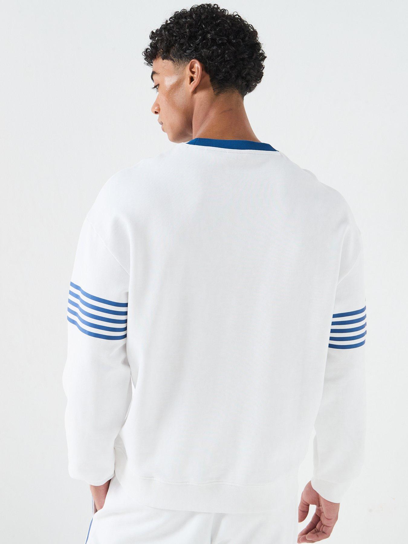 Image 2 of 6 of HUGO Demso Stripe Detail Crew Sweatshirt - White