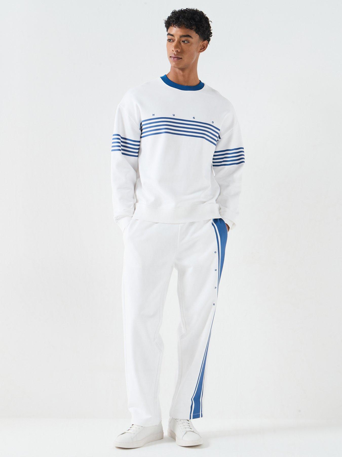 Image 3 of 6 of HUGO Demso Stripe Detail Crew Sweatshirt - White