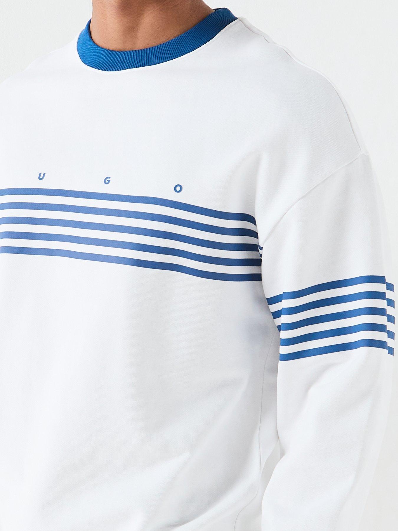Image 4 of 6 of HUGO Demso Stripe Detail Crew Sweatshirt - White
