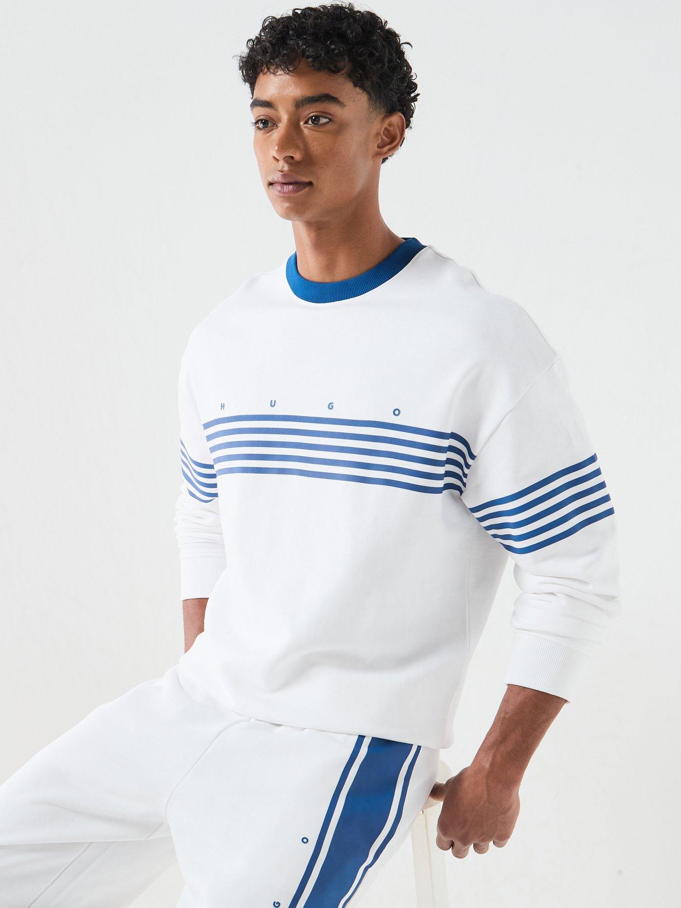 Image 5 of 6 of HUGO Demso Stripe Detail Crew Sweatshirt - White