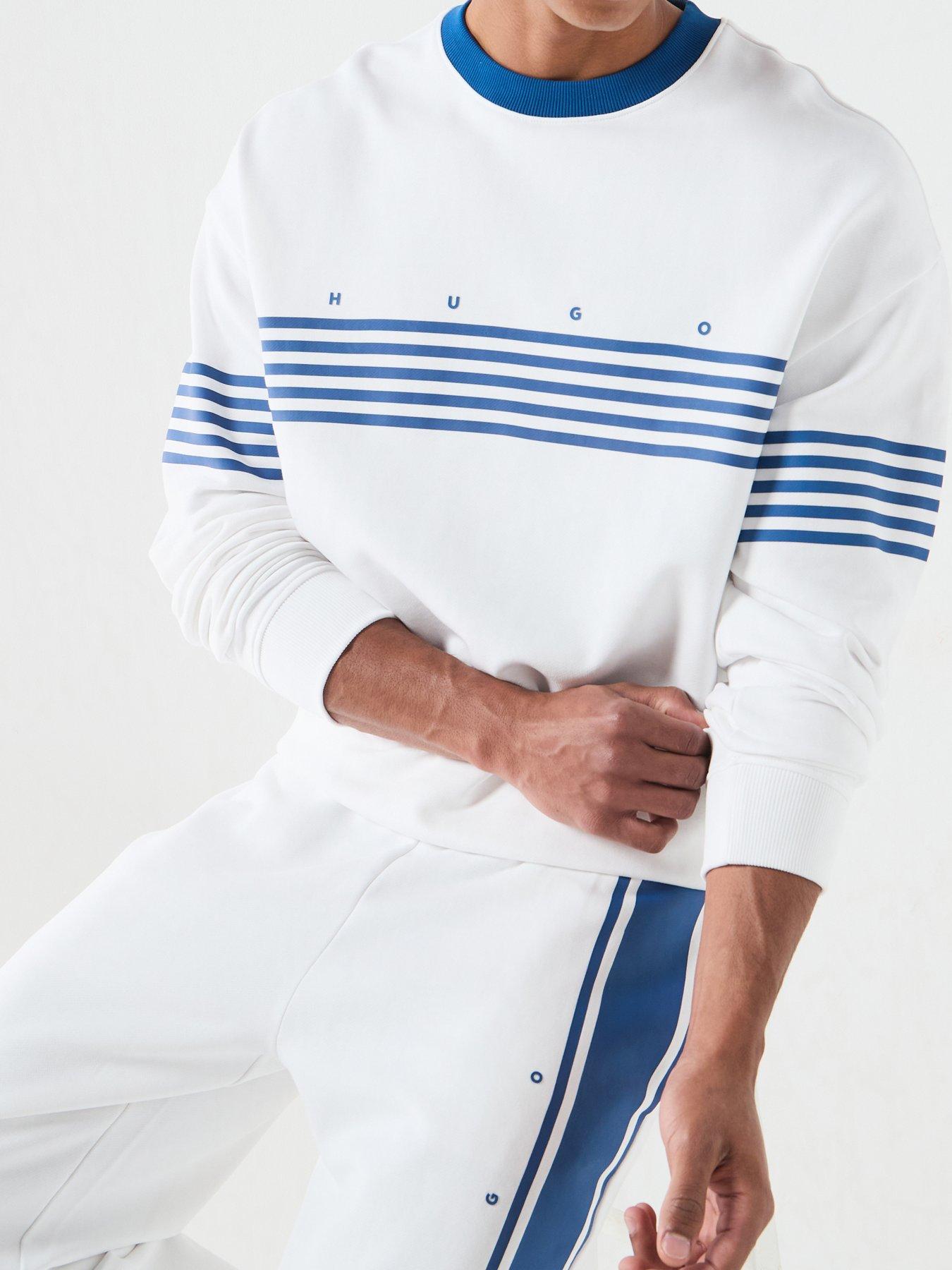 Image 6 of 6 of HUGO Demso Stripe Detail Crew Sweatshirt - White