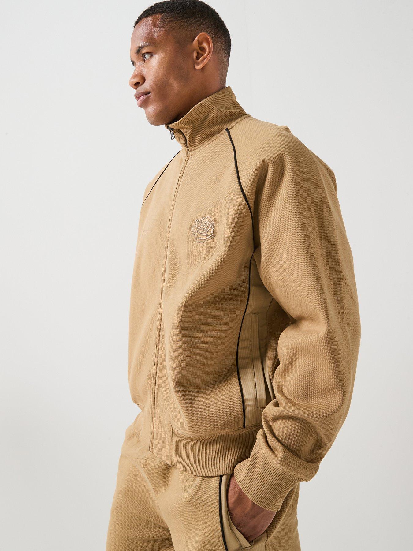 Image 1 of 6 of HUGO Dislan Rose Logo Oversized Track Top - Beige