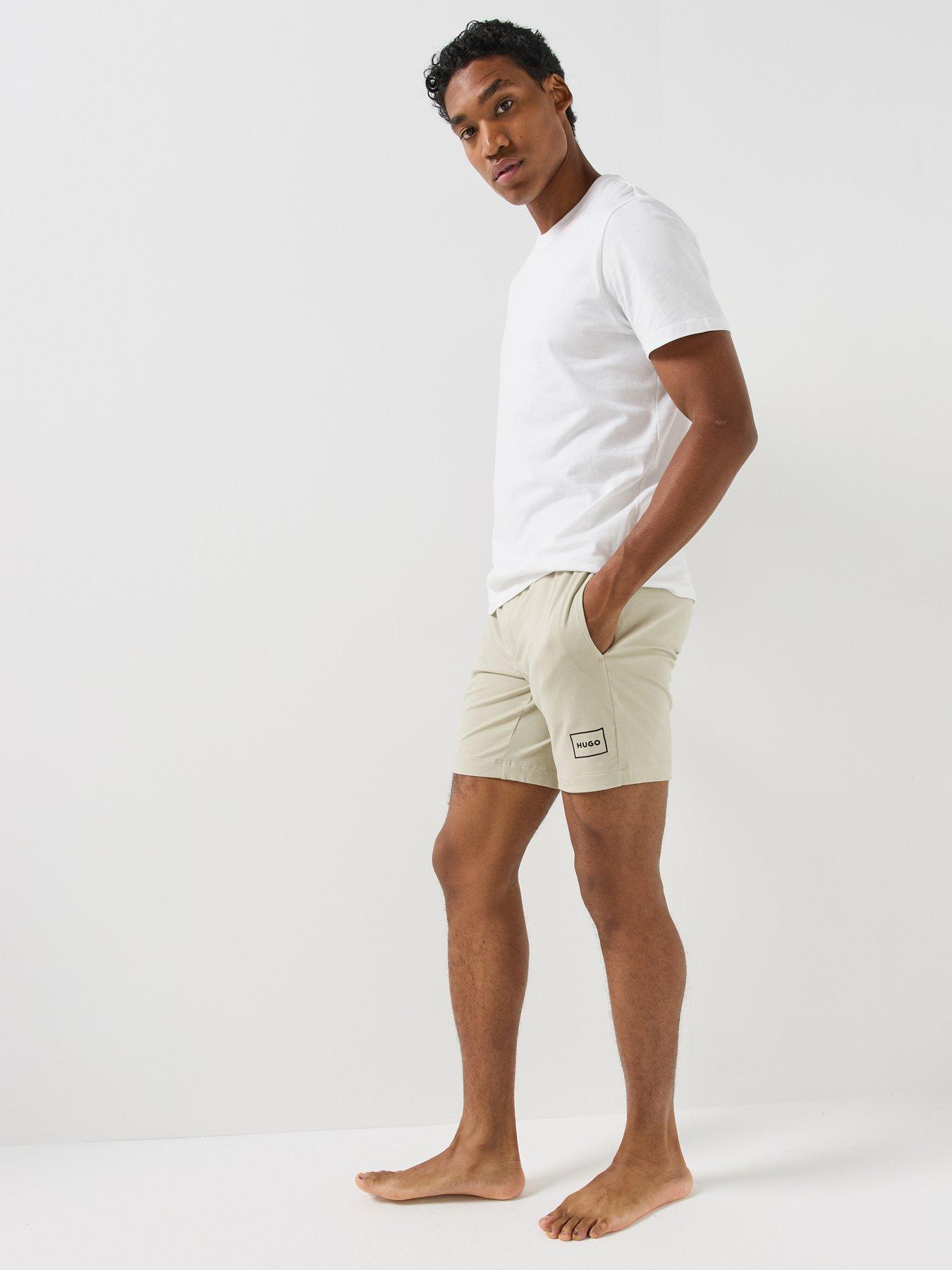 Image 3 of 5 of HUGO Mens Cotton-Stretch Textured Sleeve Lounge T-Shirt - Beige