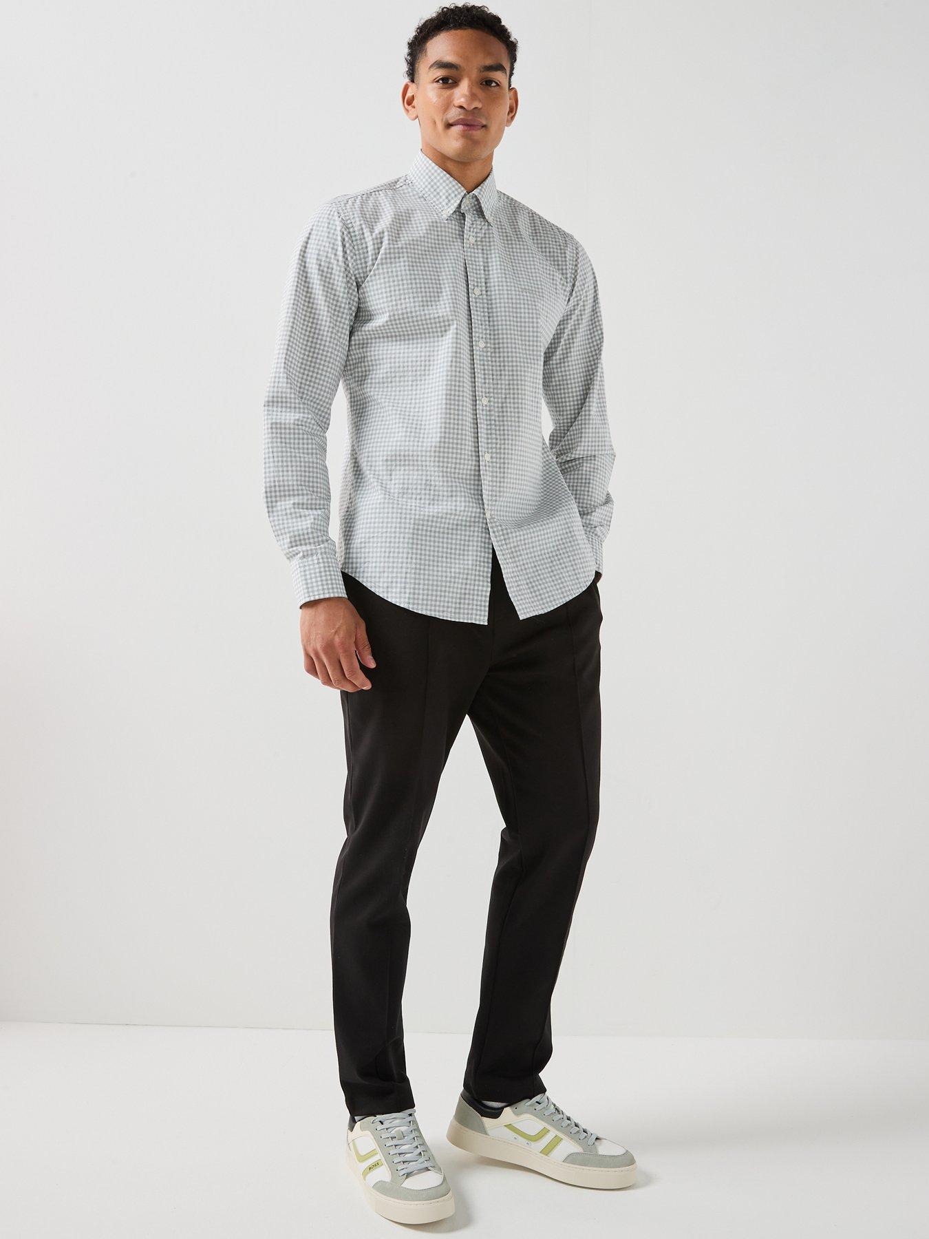 Image 3 of 6 of BOSS Rickert_M Button Down Gingham Shirt - White