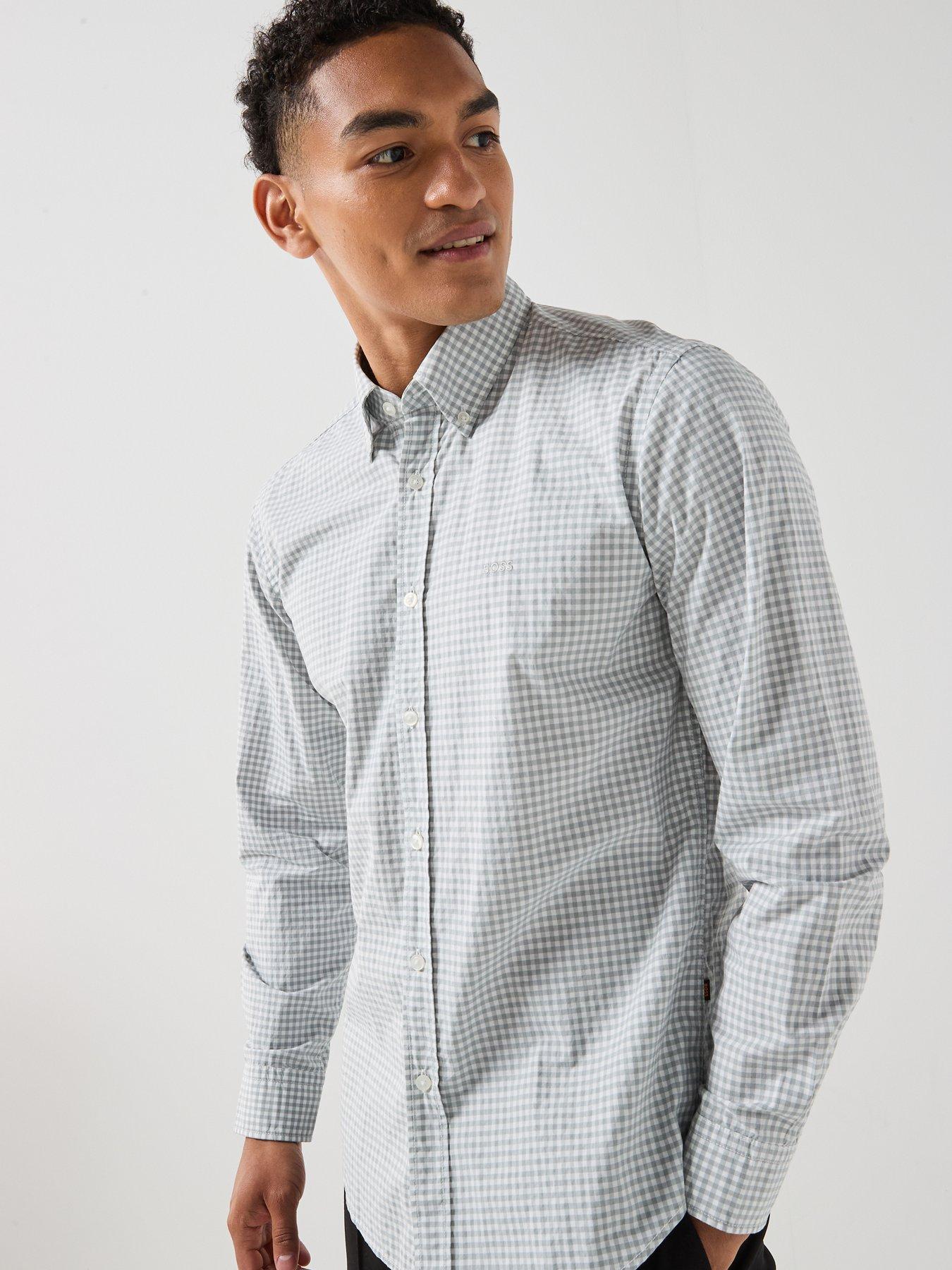 Image 4 of 6 of BOSS Rickert_M Button Down Gingham Shirt - White