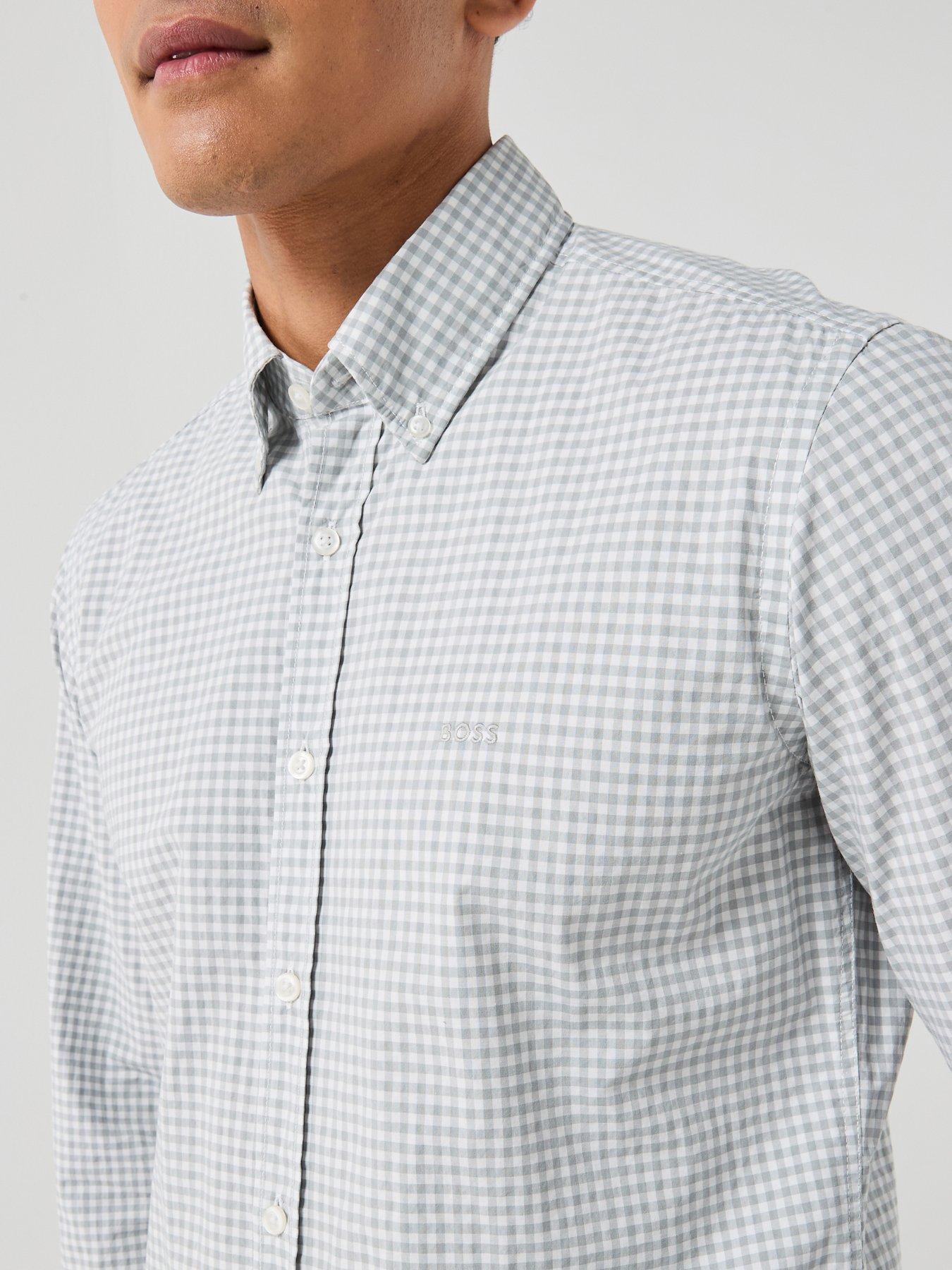 Image 5 of 6 of BOSS Rickert_M Button Down Gingham Shirt - White