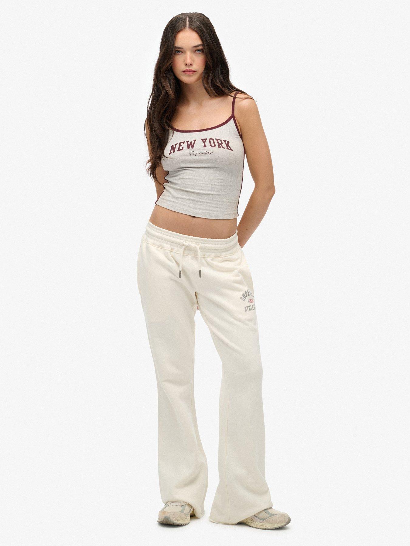 Image 3 of 7 of Superdry Athletic Print Flare Joggers - Cream