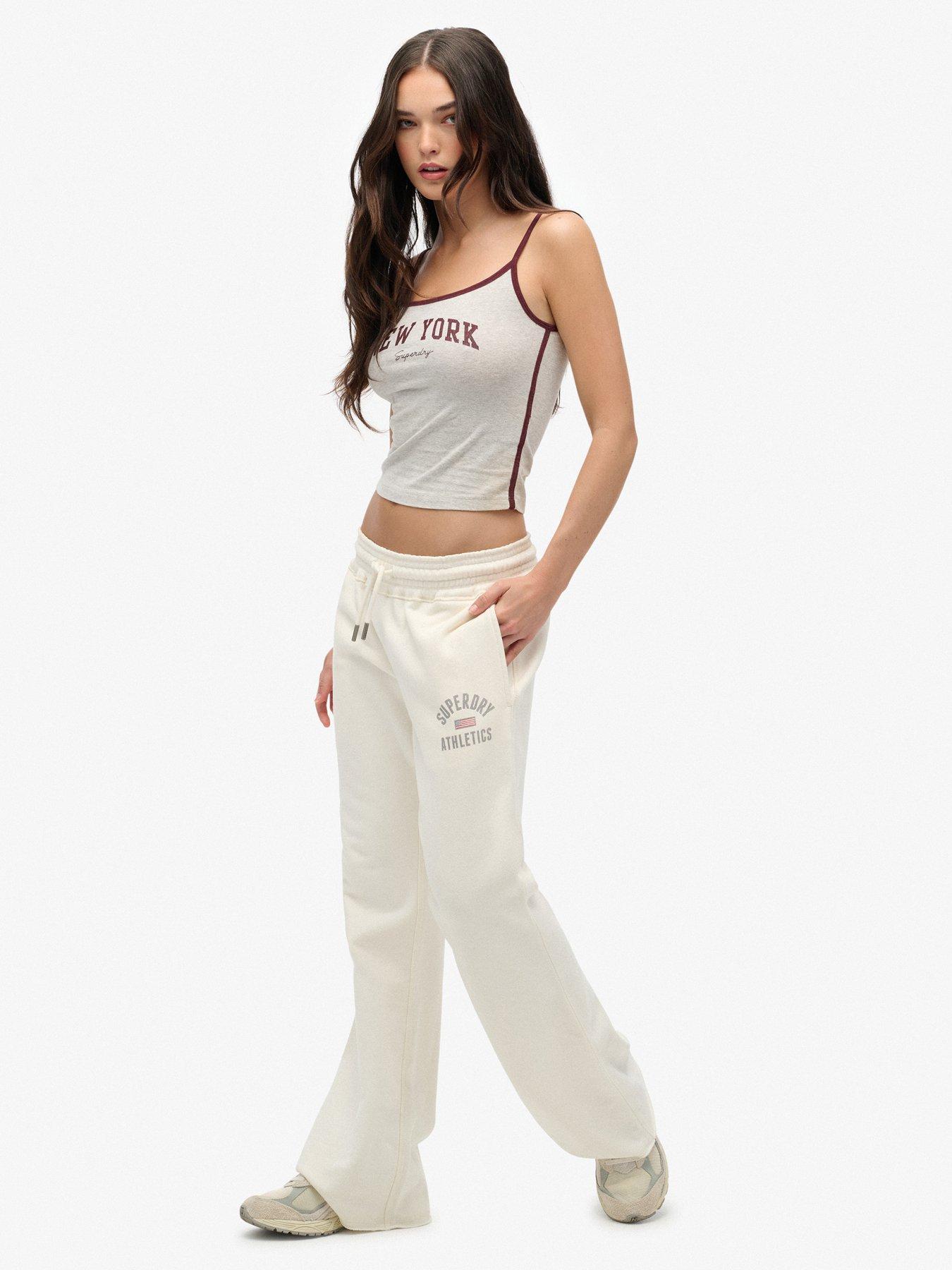 Image 4 of 7 of Superdry Athletic Print Flare Joggers - Cream