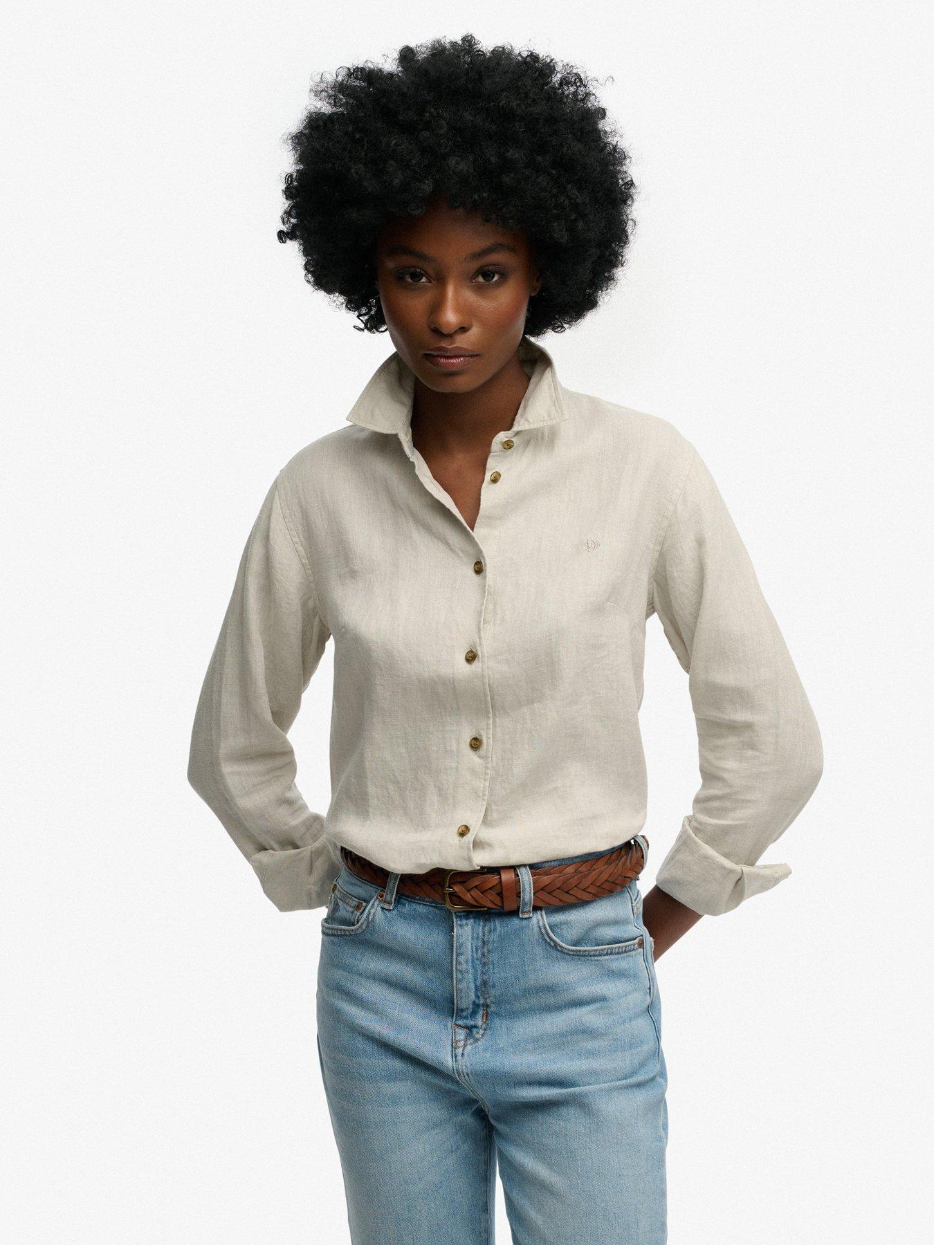 Image 1 of 5 of Superdry Premium Linen Slim Shirt - Beige