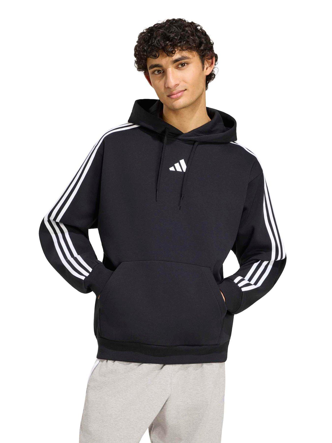 adidas Sportswear Mens 3 Stripe Fleece Hoodie - Black