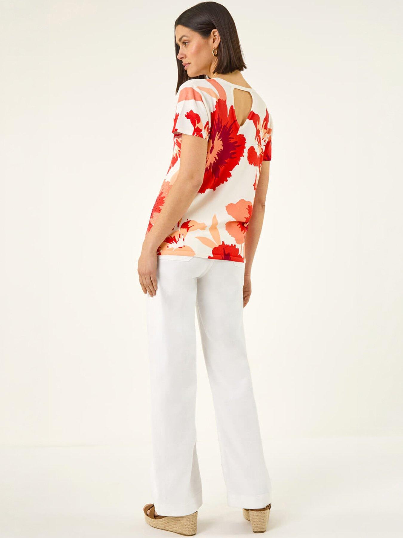 Image 2 of 5 of Roman Floral Print Embellished Knit Top