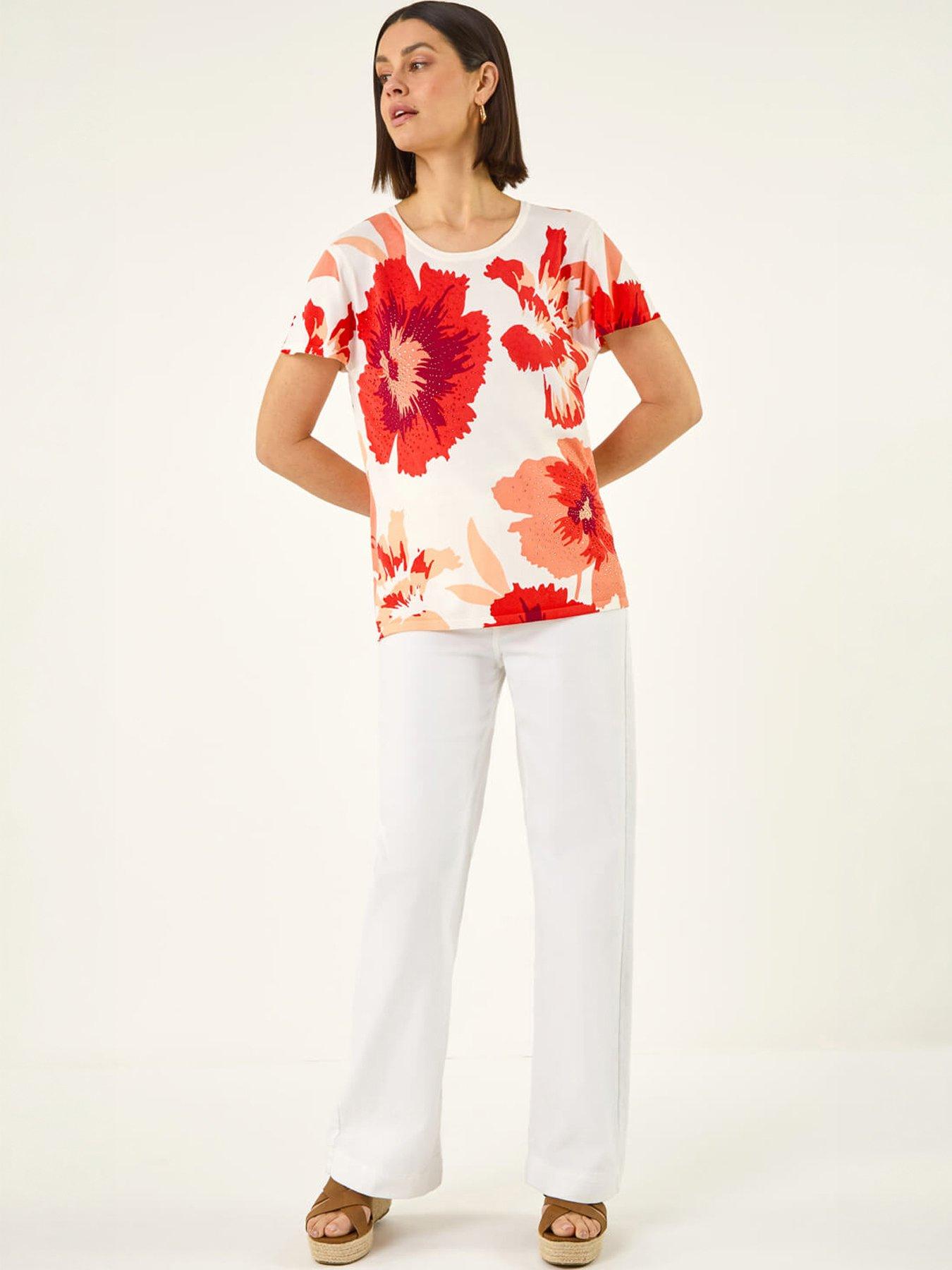 Image 3 of 5 of Roman Floral Print Embellished Knit Top