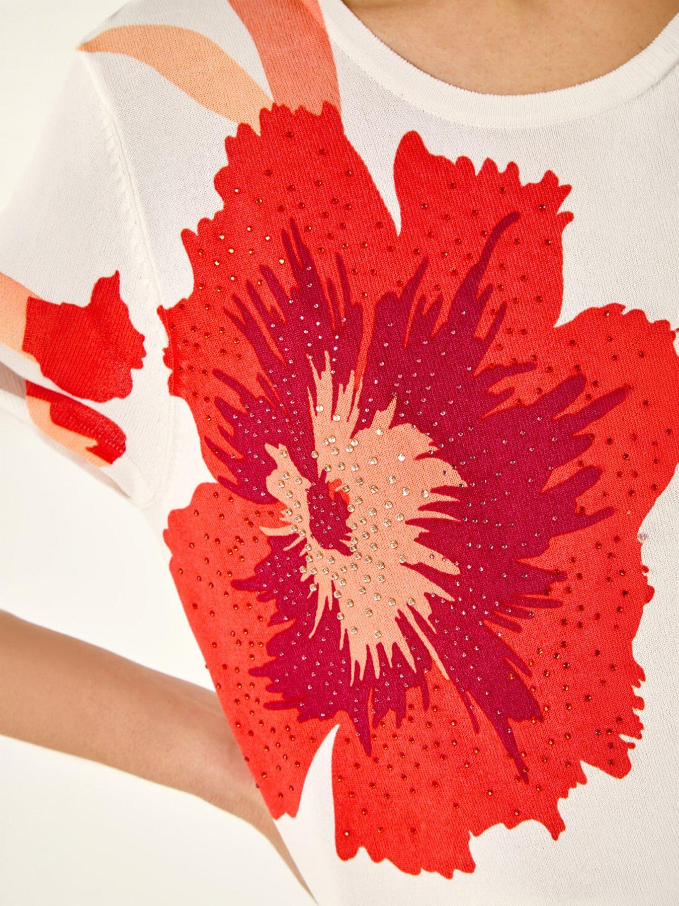 Image 4 of 5 of Roman Floral Print Embellished Knit Top
