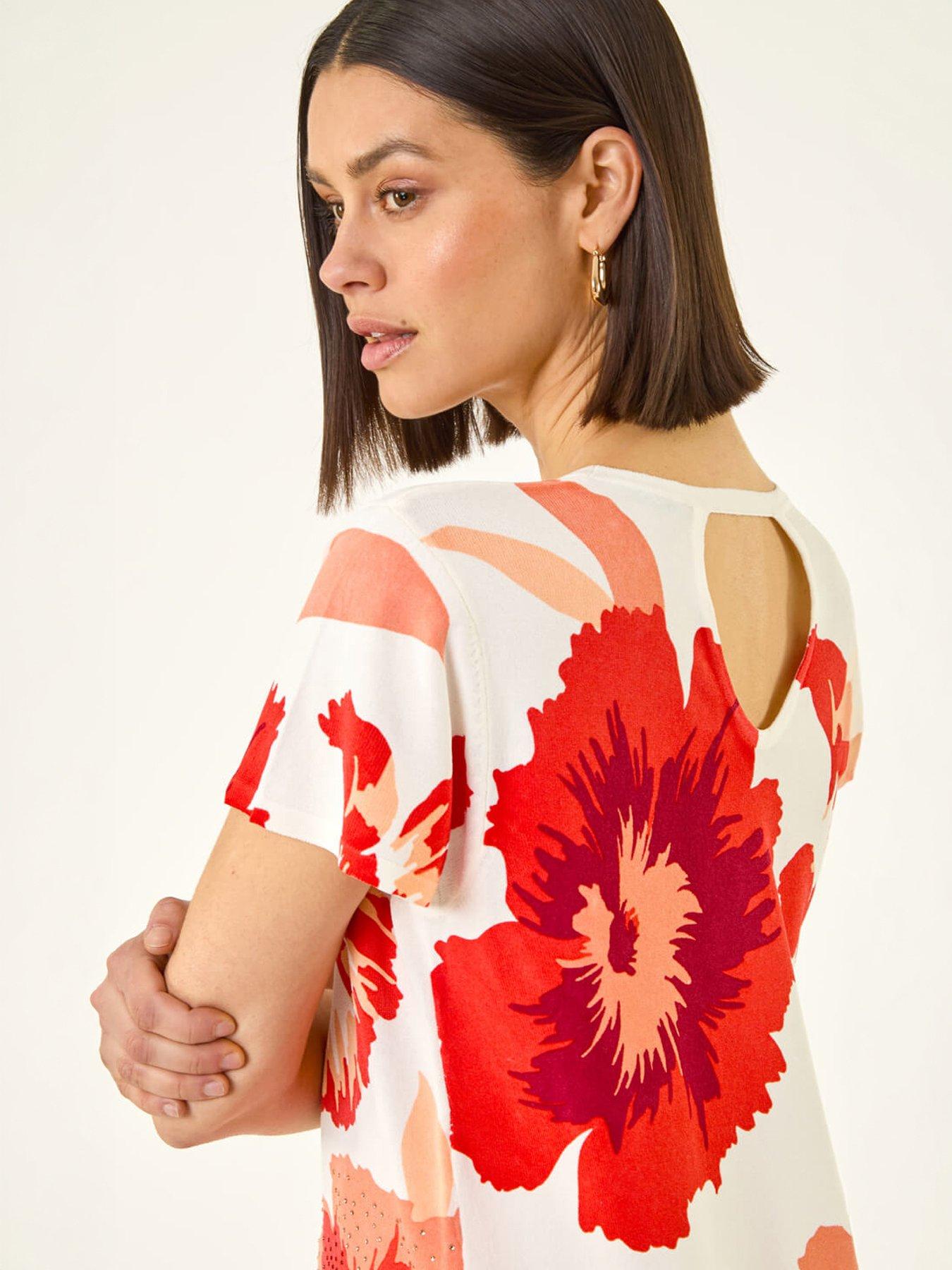 Image 5 of 5 of Roman Floral Print Embellished Knit Top
