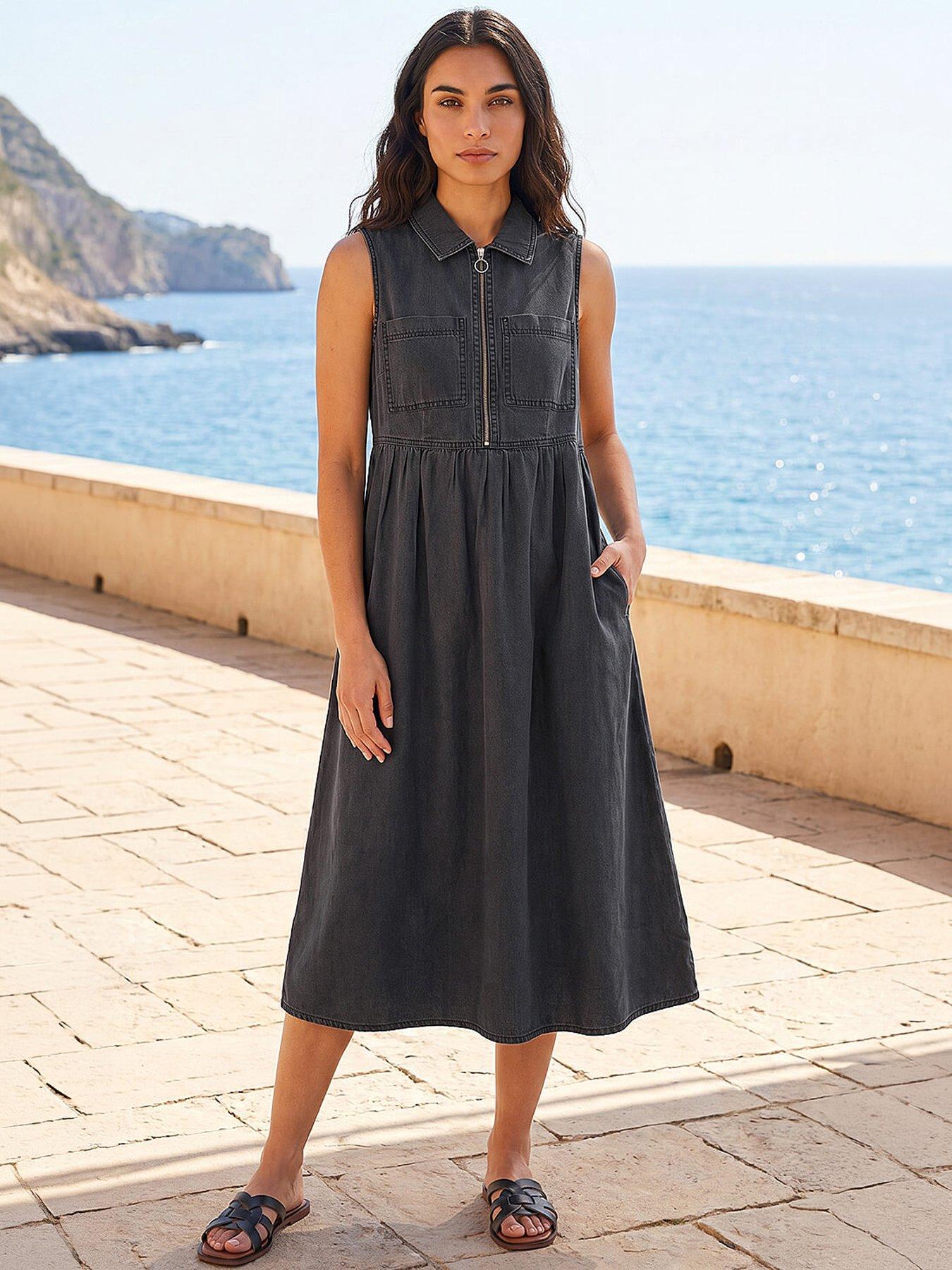 Roman Collared Zip Front Midi Dress