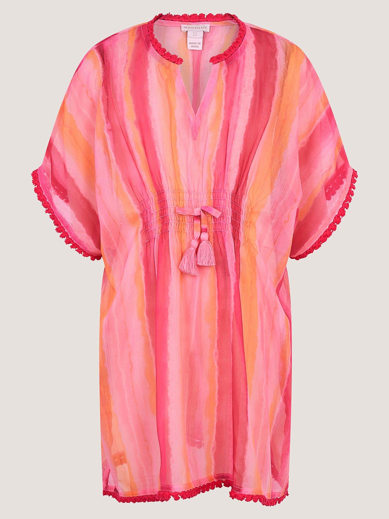 Monsoon Girls Stripe Tye Dye Kaftan - Pink