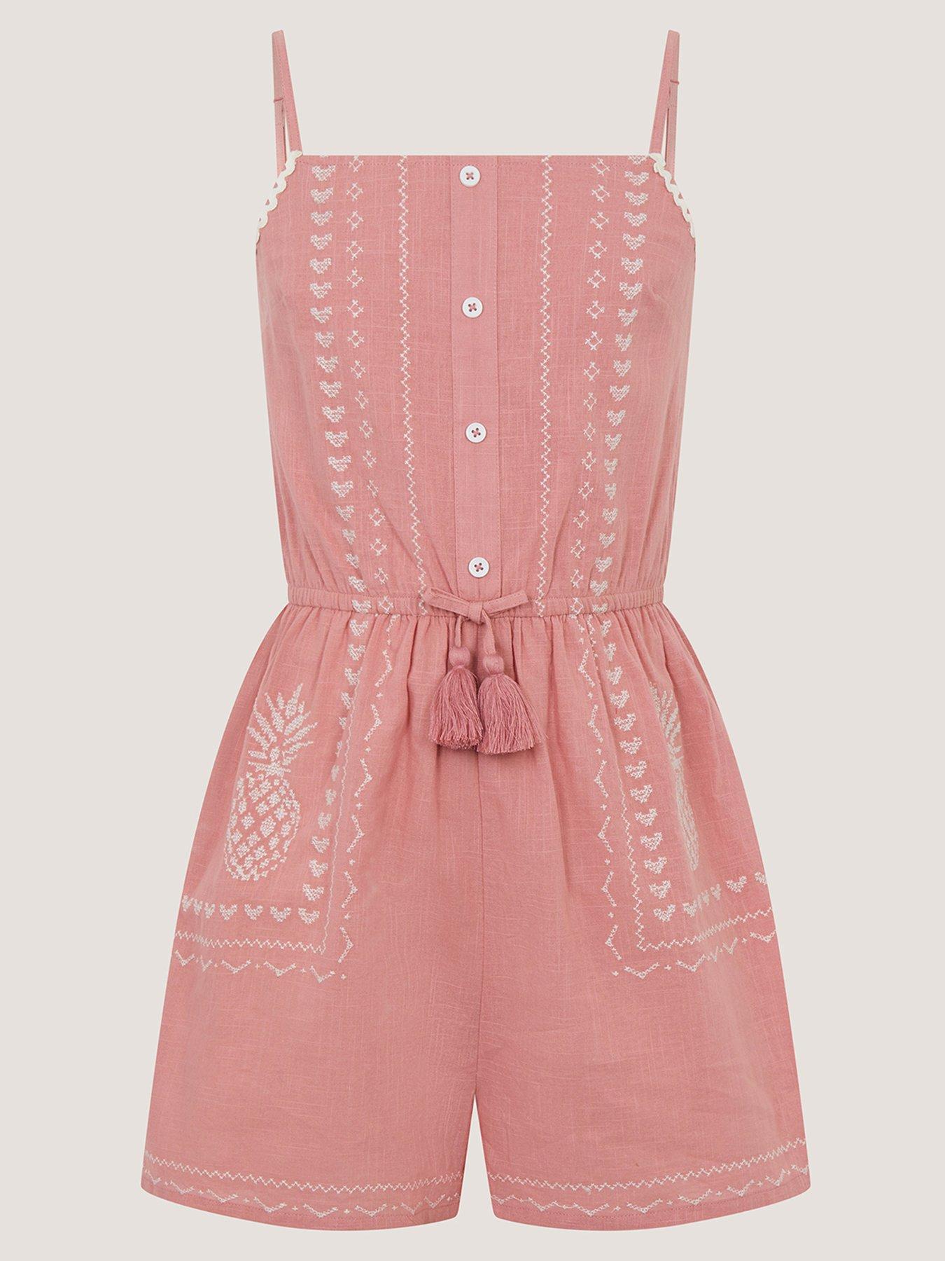 Monsoon Girls Storm Embroidered Playsuit - Pink