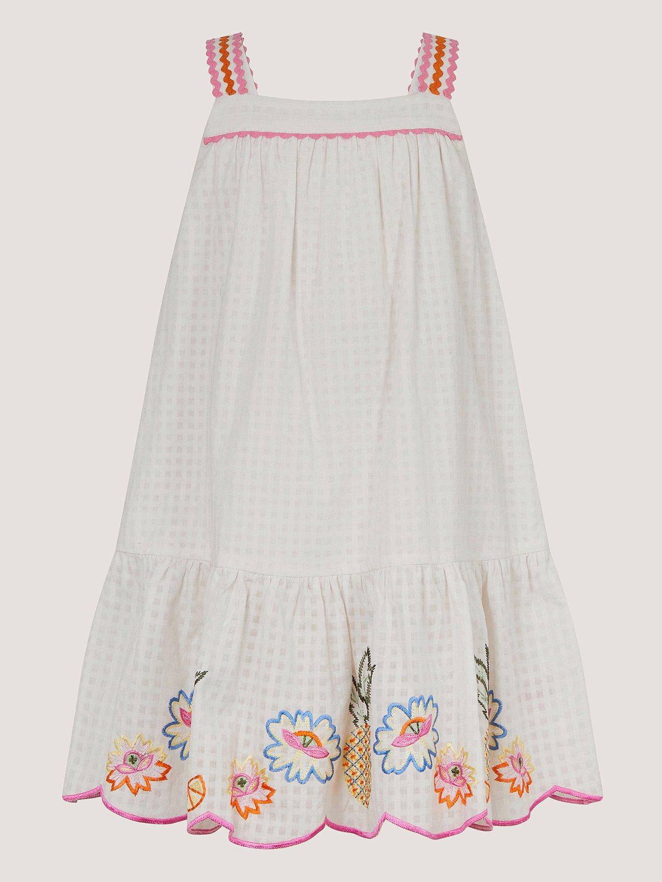 Monsoon Girls Embroidered Pineapple Swing Dress - White