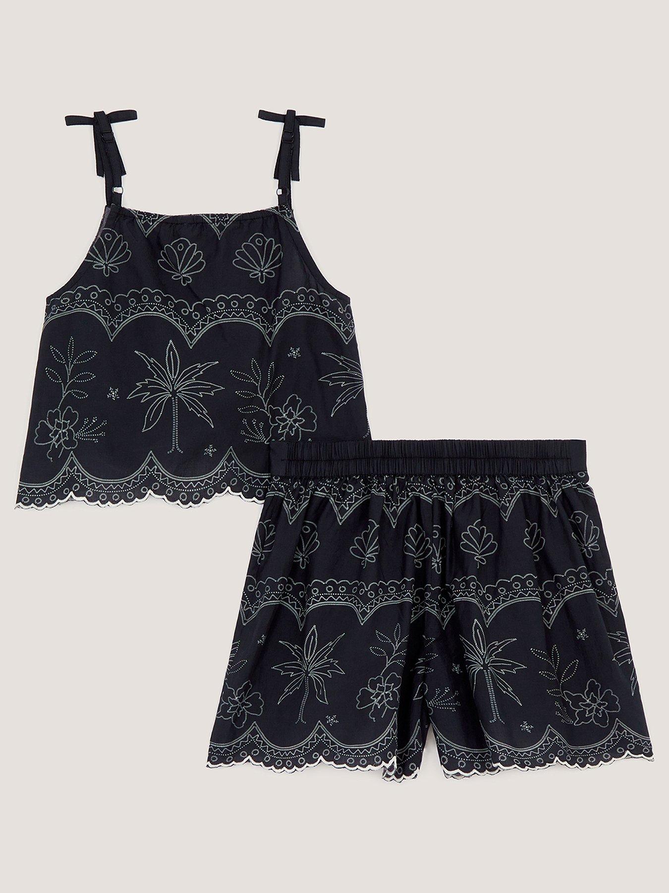 Image 2 of 3 of Monsoon Girls Storm Embroidered Short Set - Black