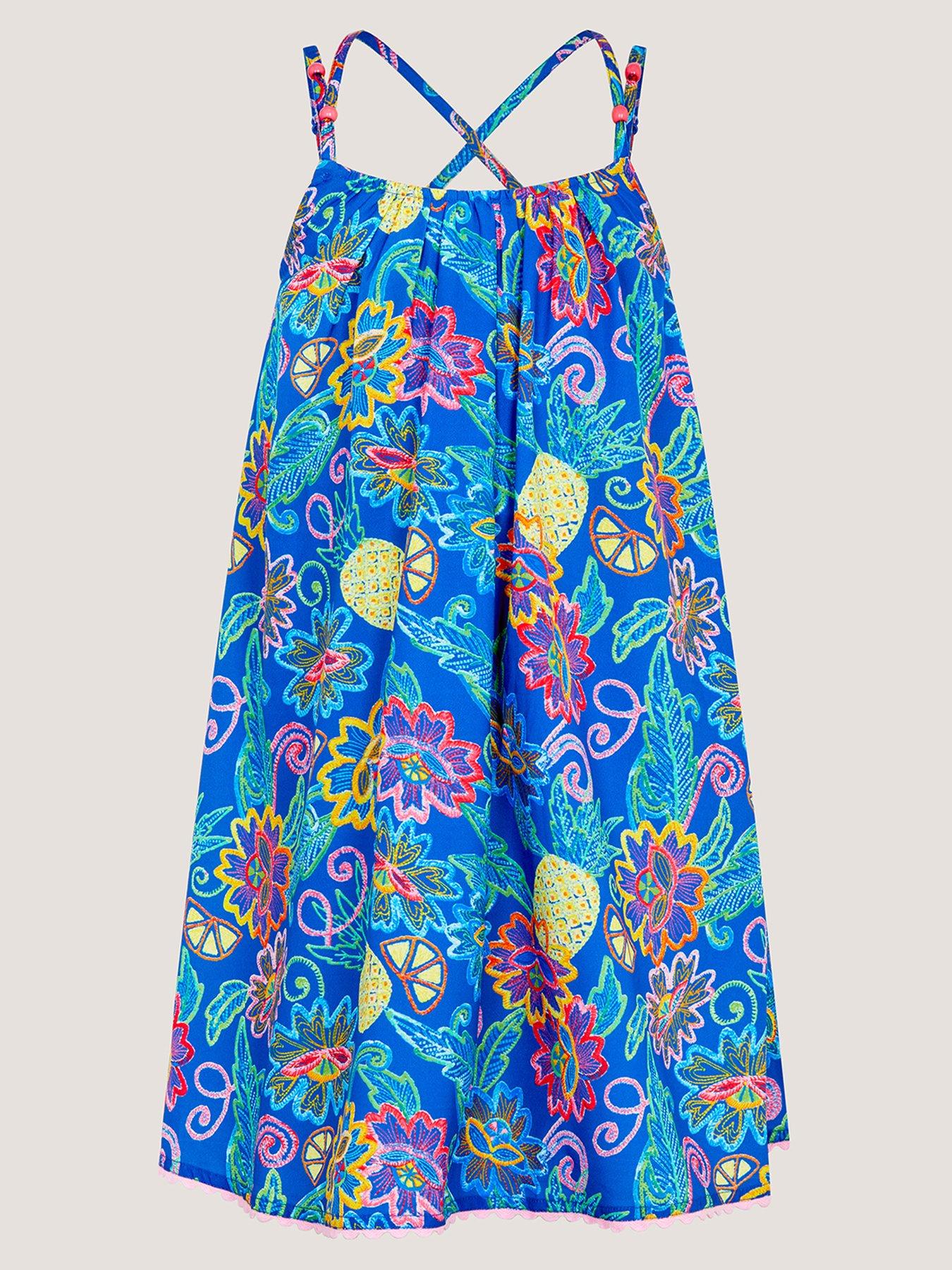 Monsoon Girls Pineapple Prnt Dress - Blue